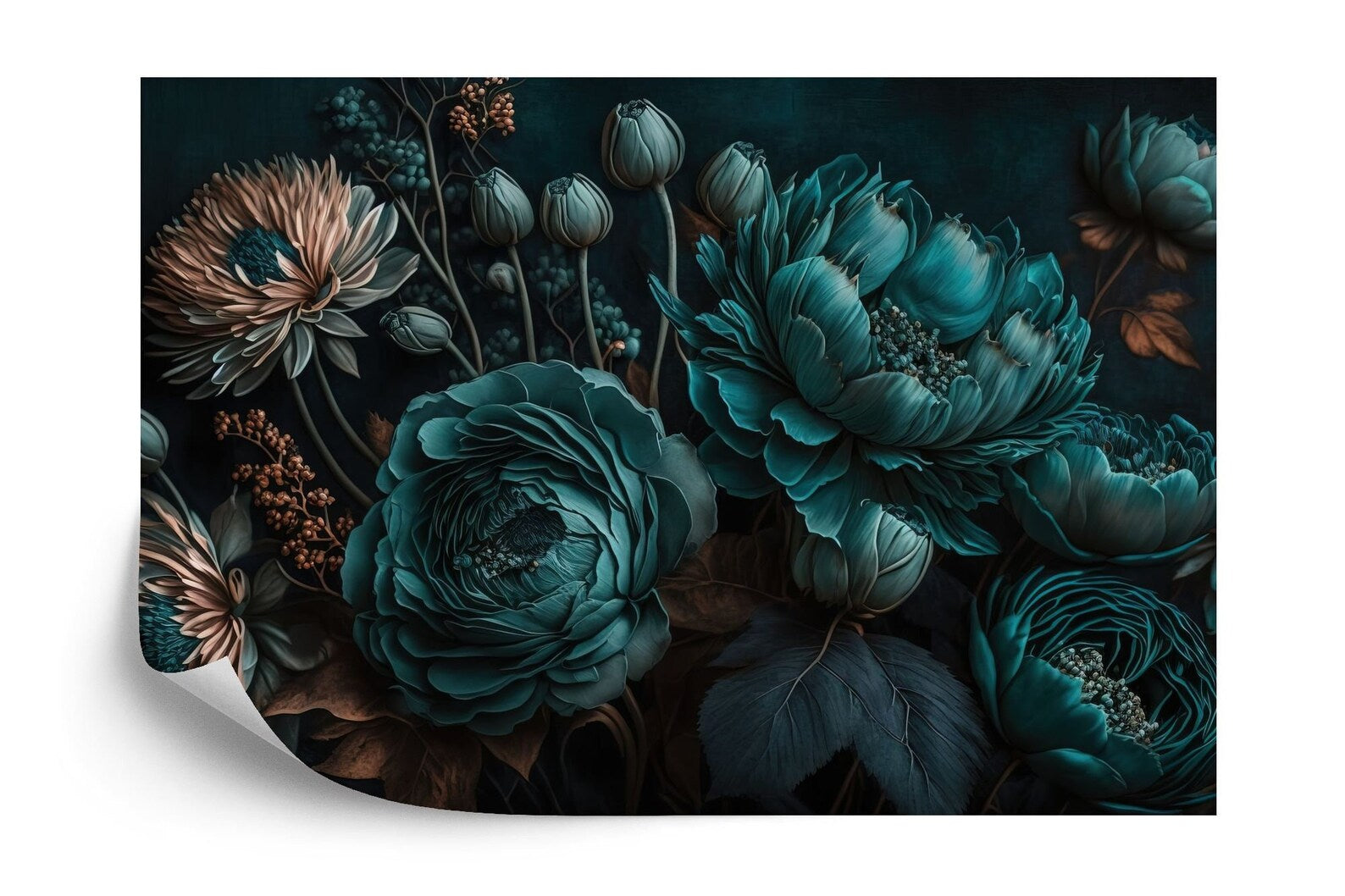 Black Floral Photomural, Blooming Flowers