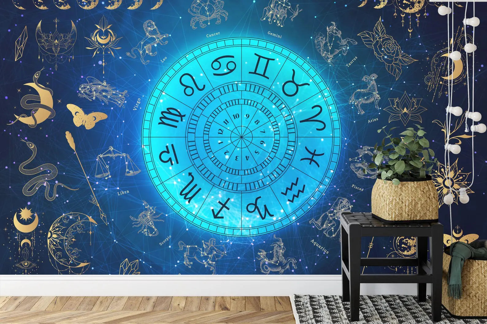 Astrology Zodiac Mural, Moon Phases Art Print