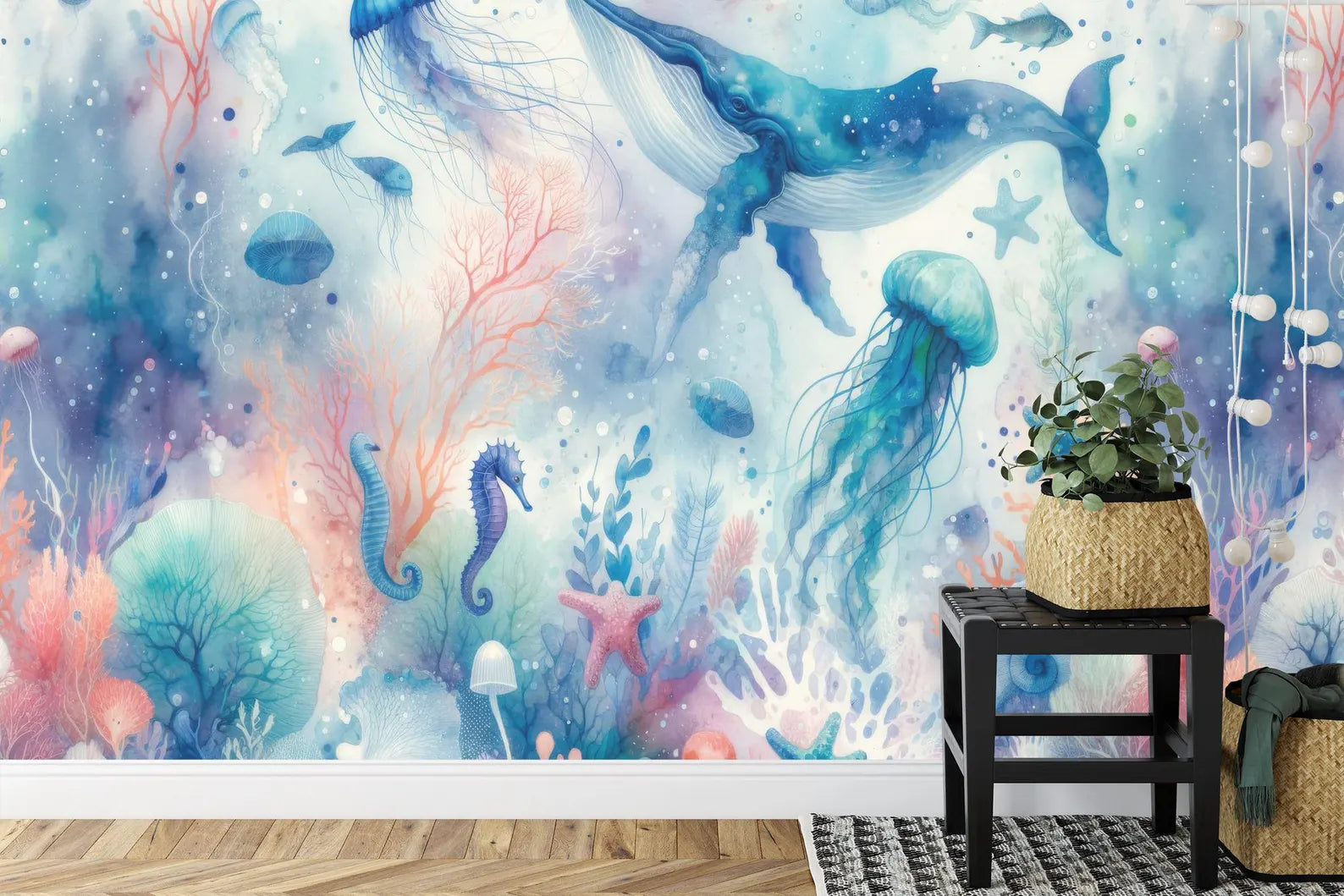 Underwater Whale Nursery Wallpaper | Ocean Moon Stars