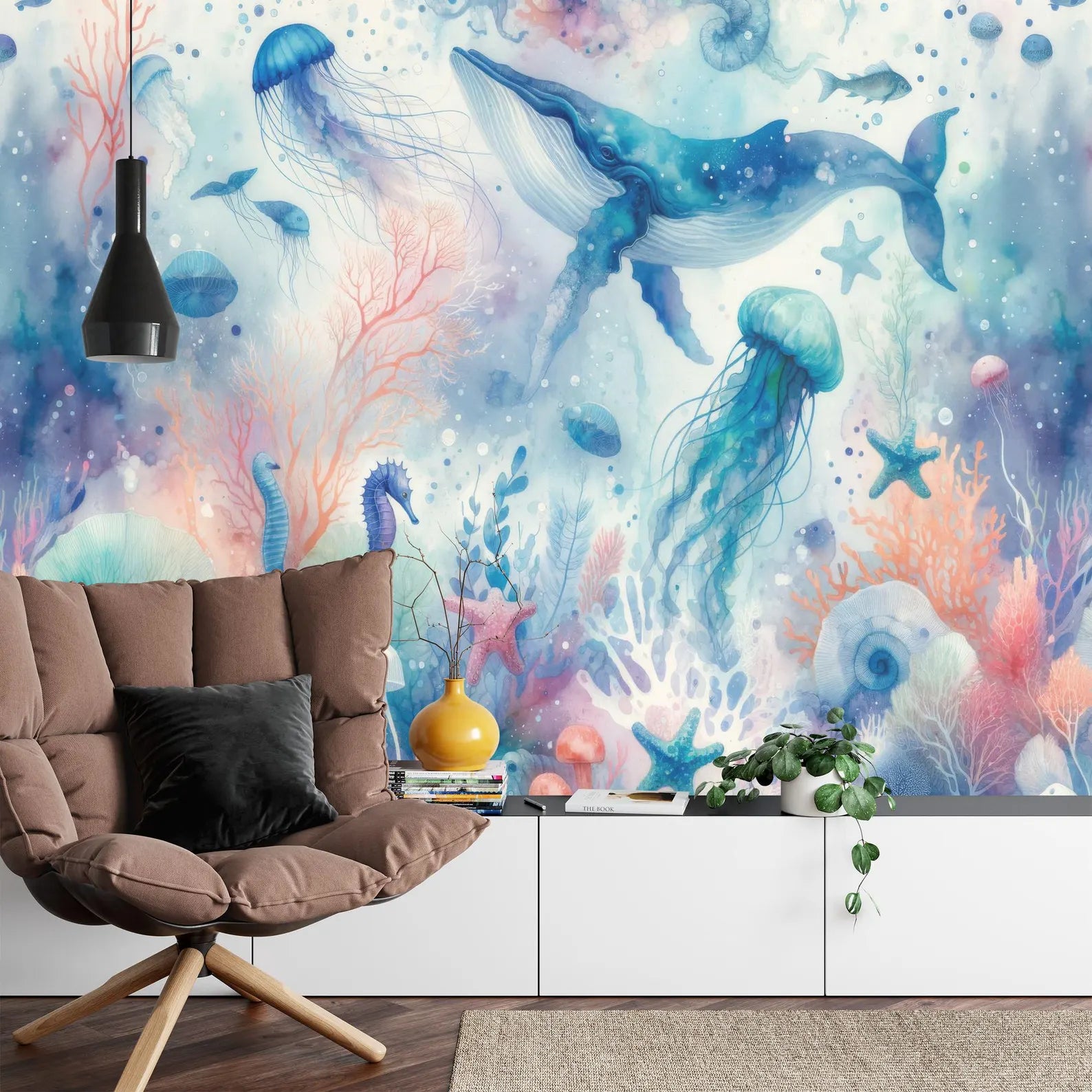 Underwater Whale Nursery Wallpaper | Ocean Moon Stars