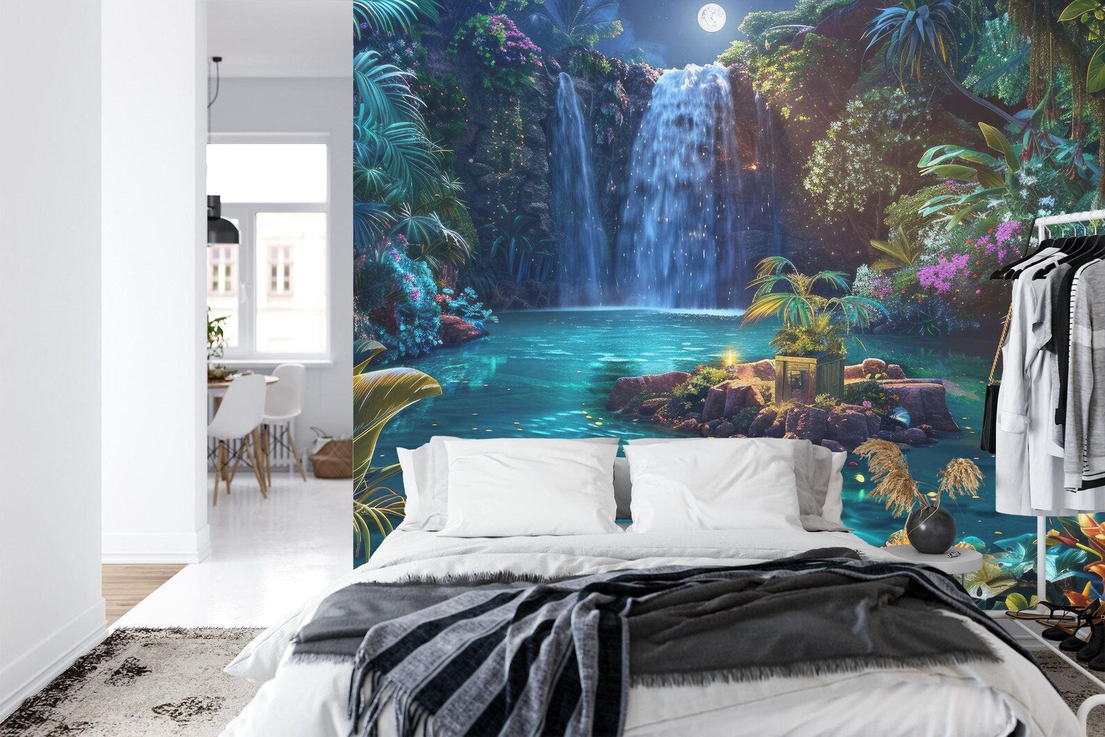 Fantasy Forest Wallpaper Mural, Glowing Trees, Flowers