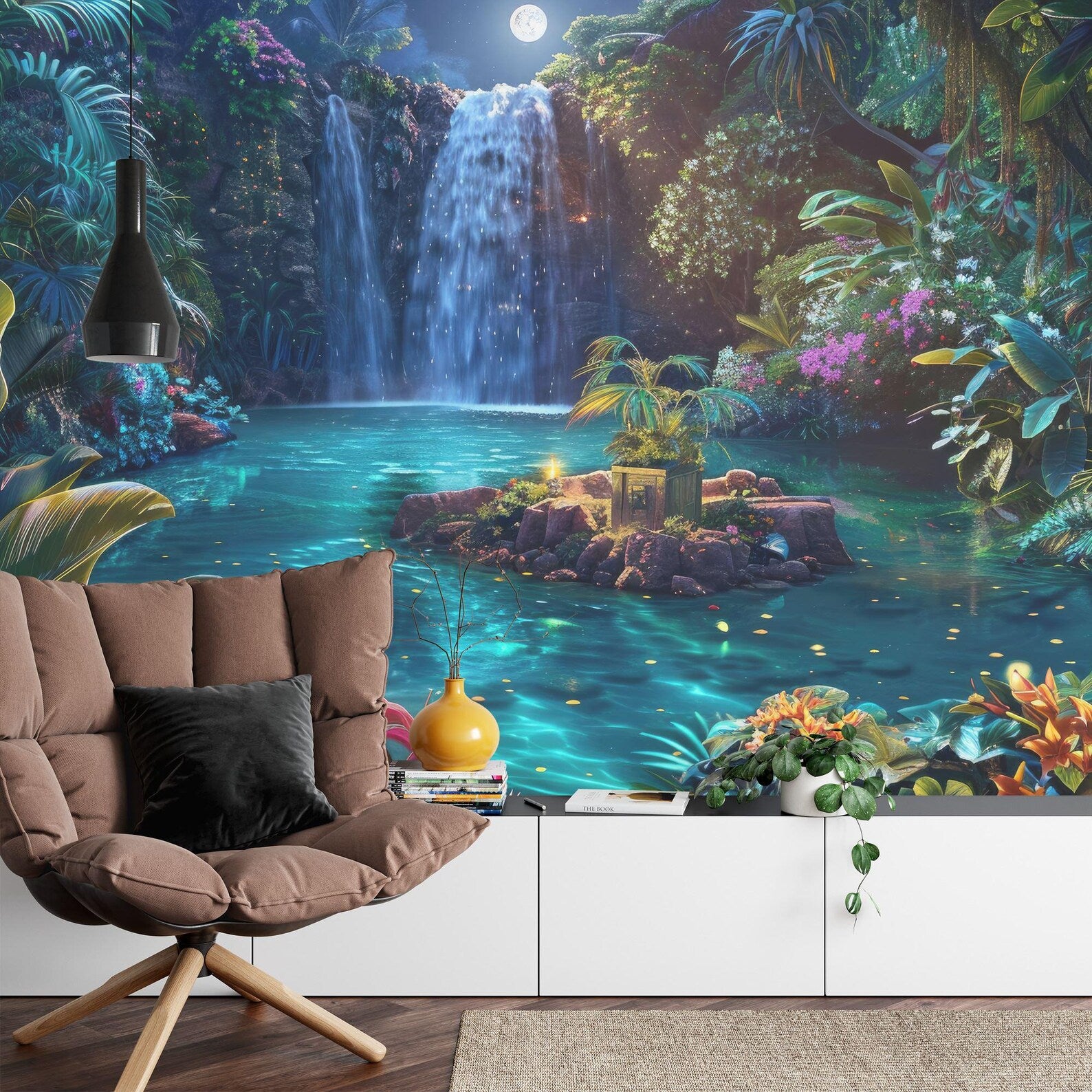 Fantasy Forest Wallpaper Mural, Glowing Trees, Flowers