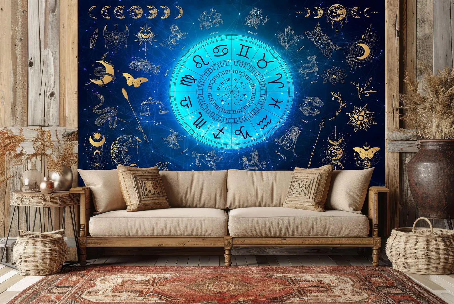 Astrology Zodiac Mural, Moon Phases Art Print