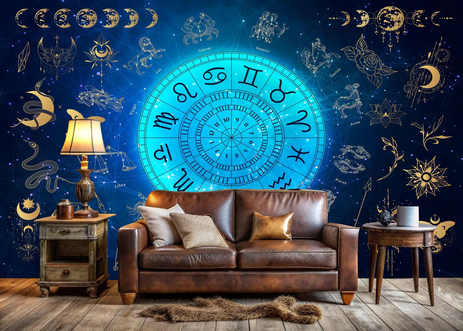 Astrology Zodiac Mural, Moon Phases Art Print