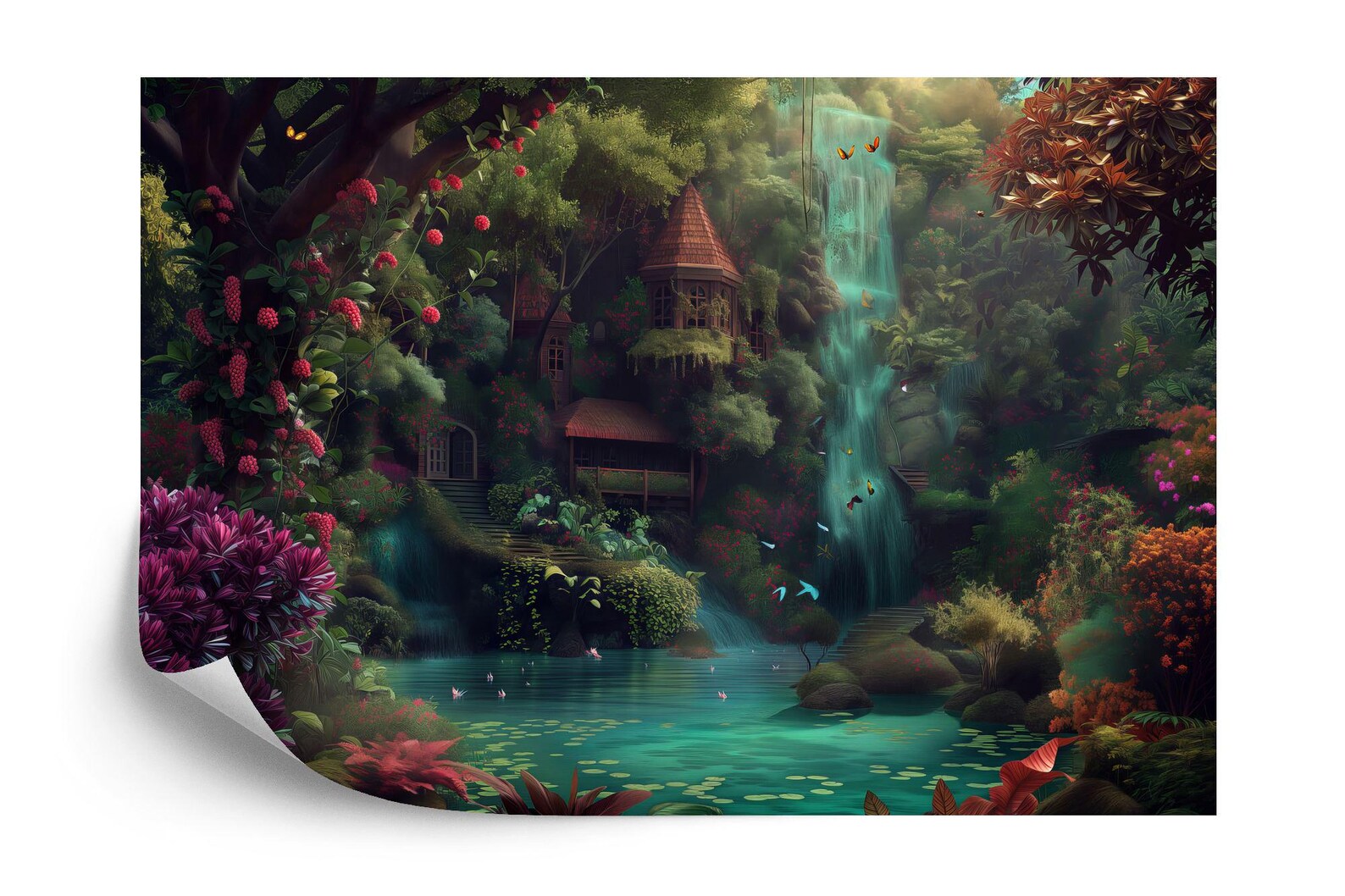 Enchanted Forest Wallpaper Mural, Fantasy Art Print