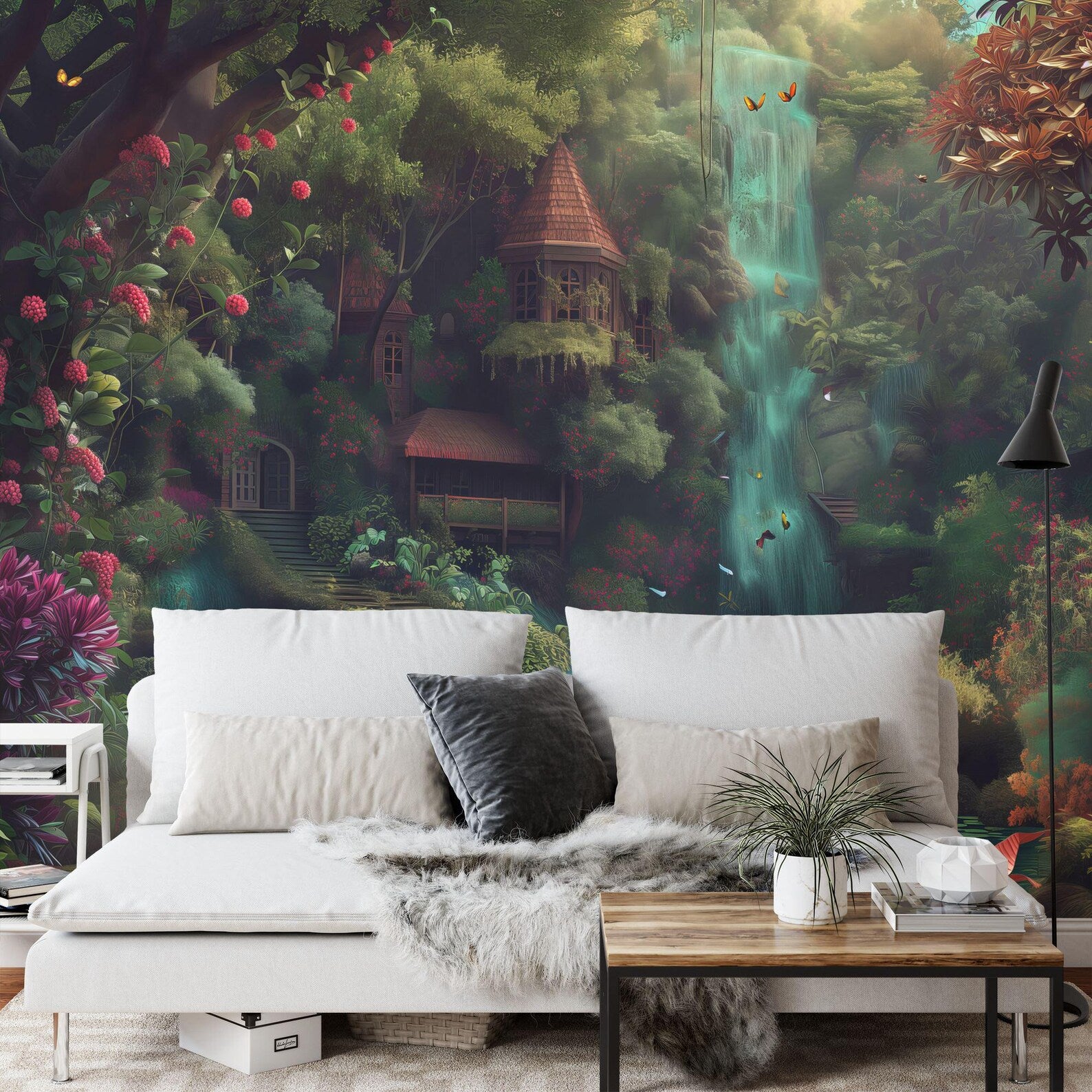 Enchanted Forest Wallpaper Mural, Fantasy Art Print