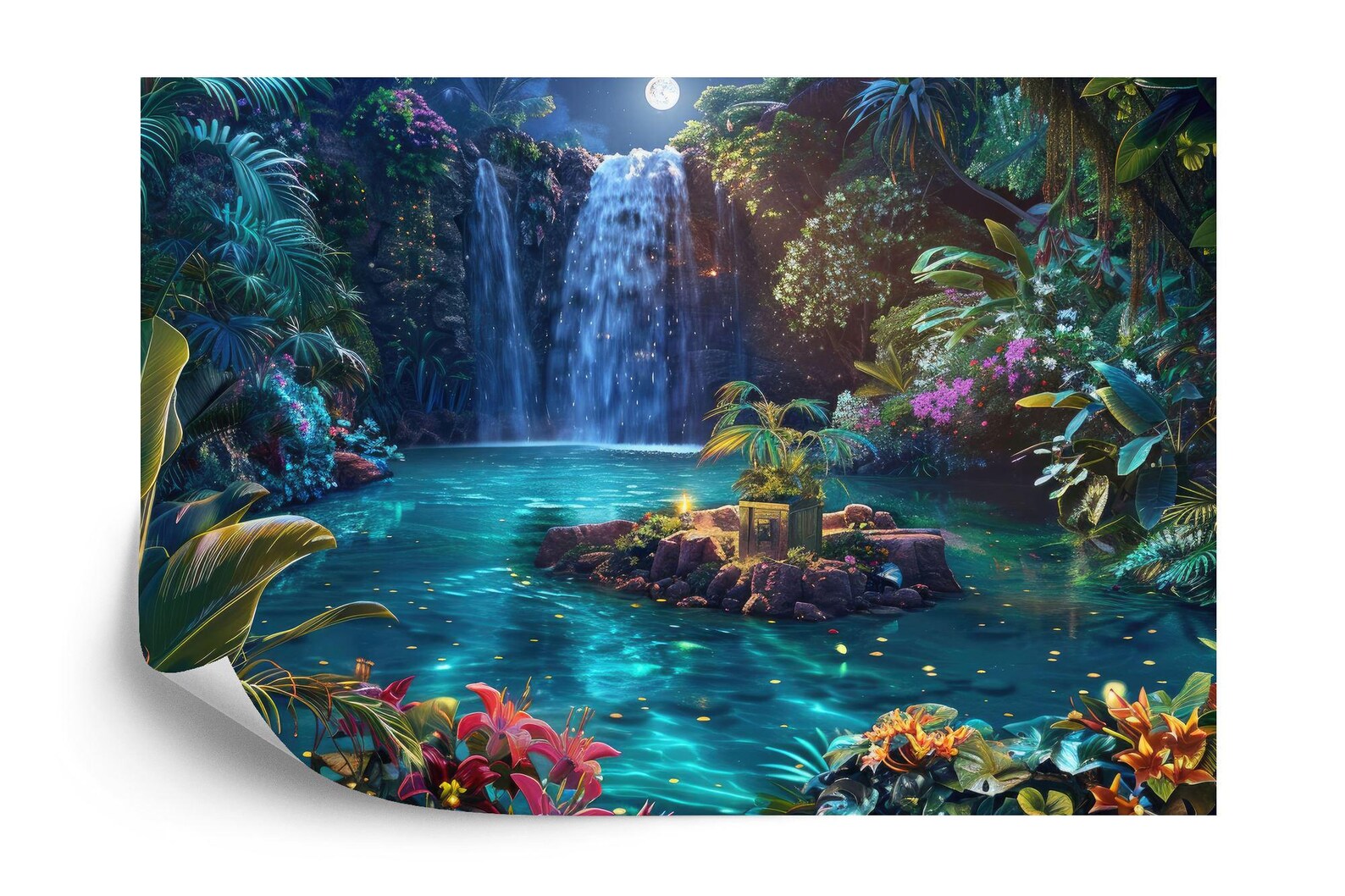 Fantasy Forest Wallpaper Mural, Glowing Trees, Flowers
