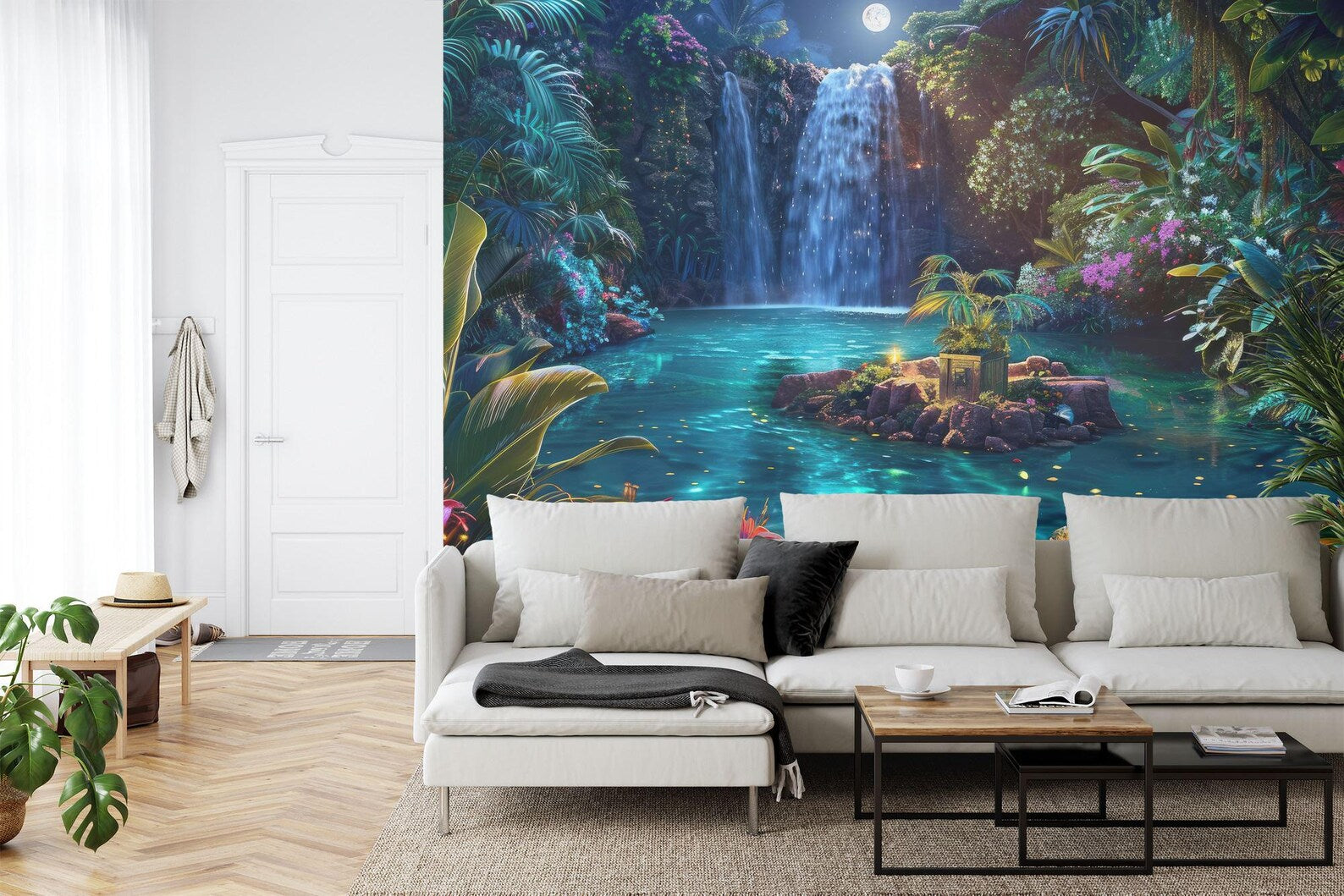 Fantasy Forest Wallpaper Mural, Glowing Trees, Flowers
