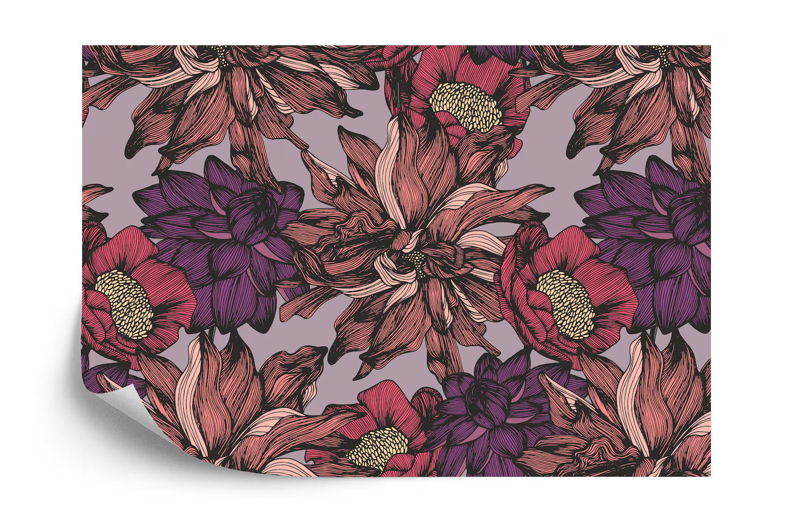 Floral Photomural Wallpaper, Hand-Drawing Flower Pattern