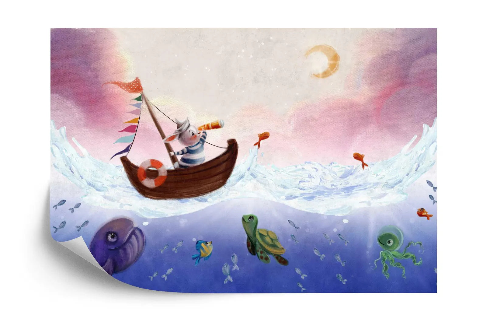 Watercolor Ocean Animals Mural Art Print