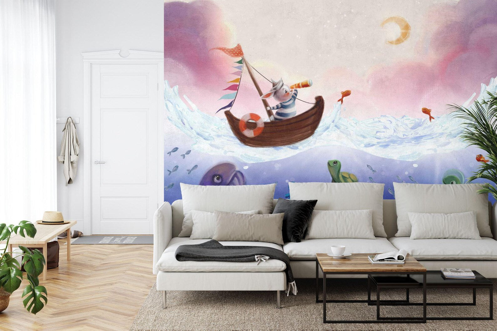 Watercolor Ocean Animals Mural Art Print