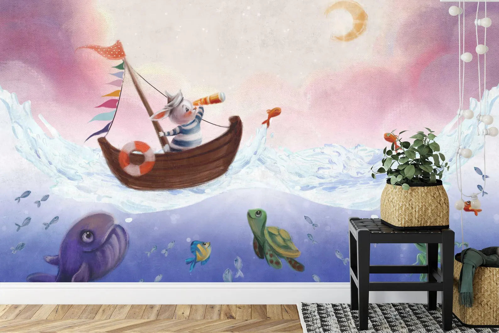 Watercolor Ocean Animals Mural Art Print