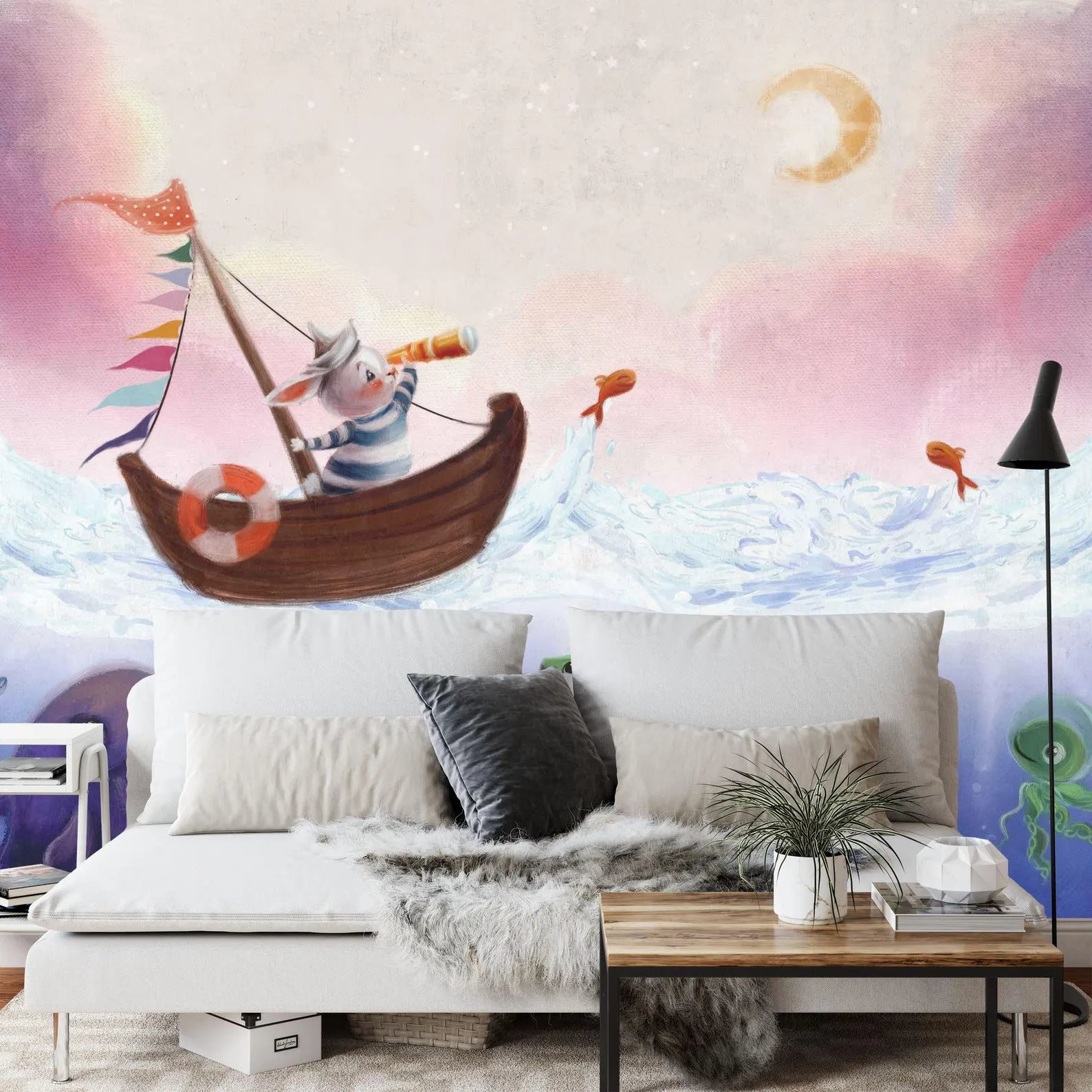 Watercolor Ocean Animals Mural Art Print