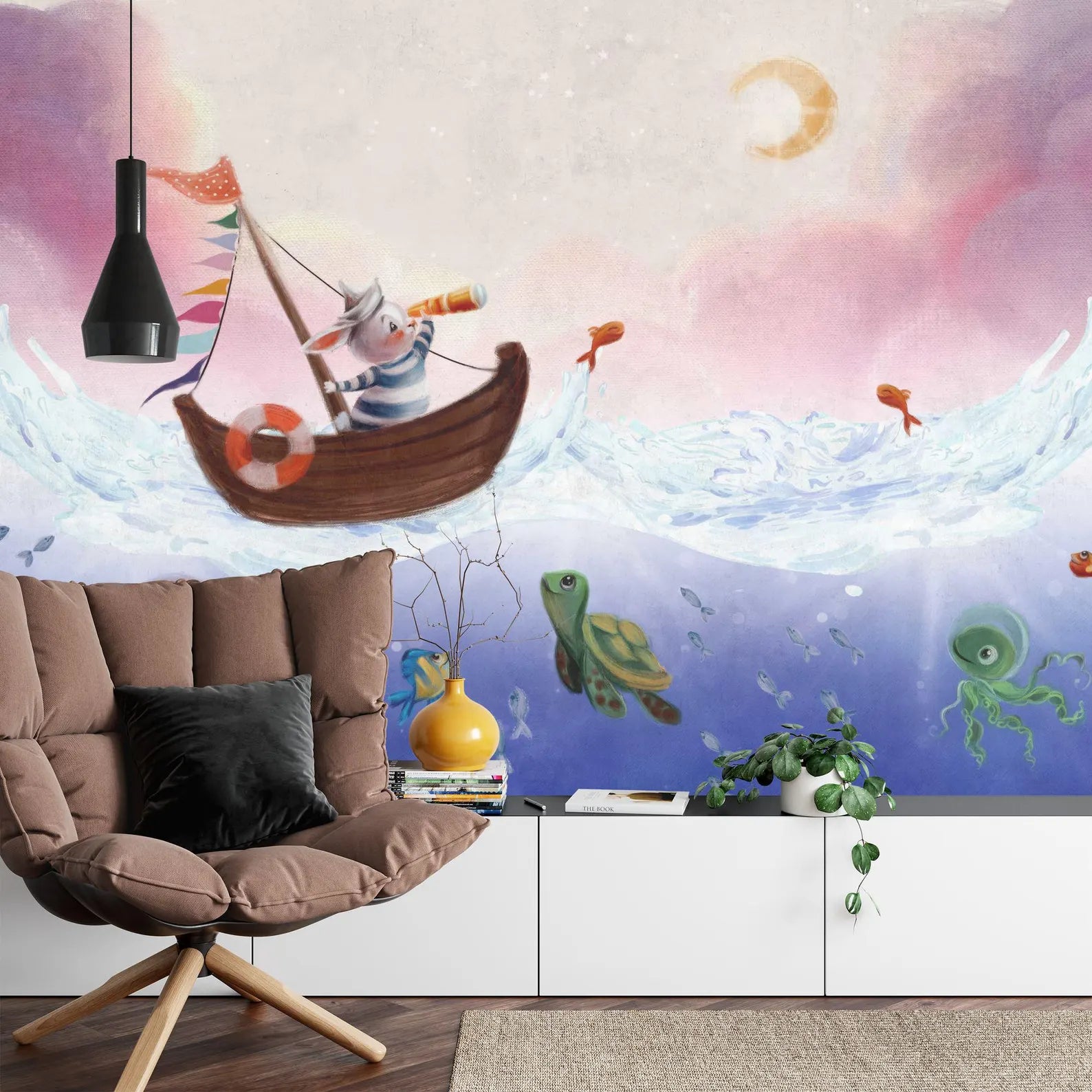 Watercolor Ocean Animals Mural Art Print
