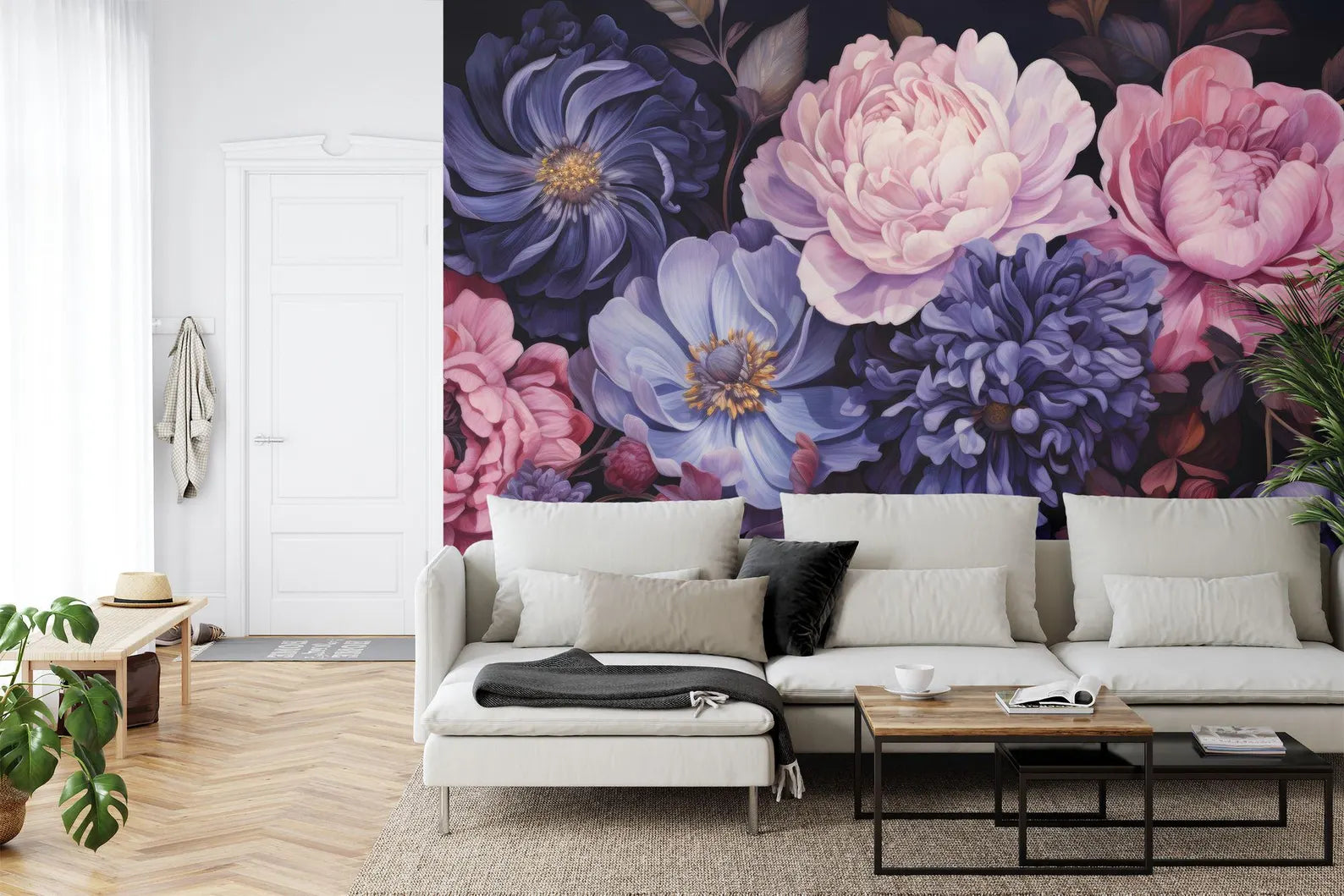 Baroque Peony Flower Mural, Rich Color