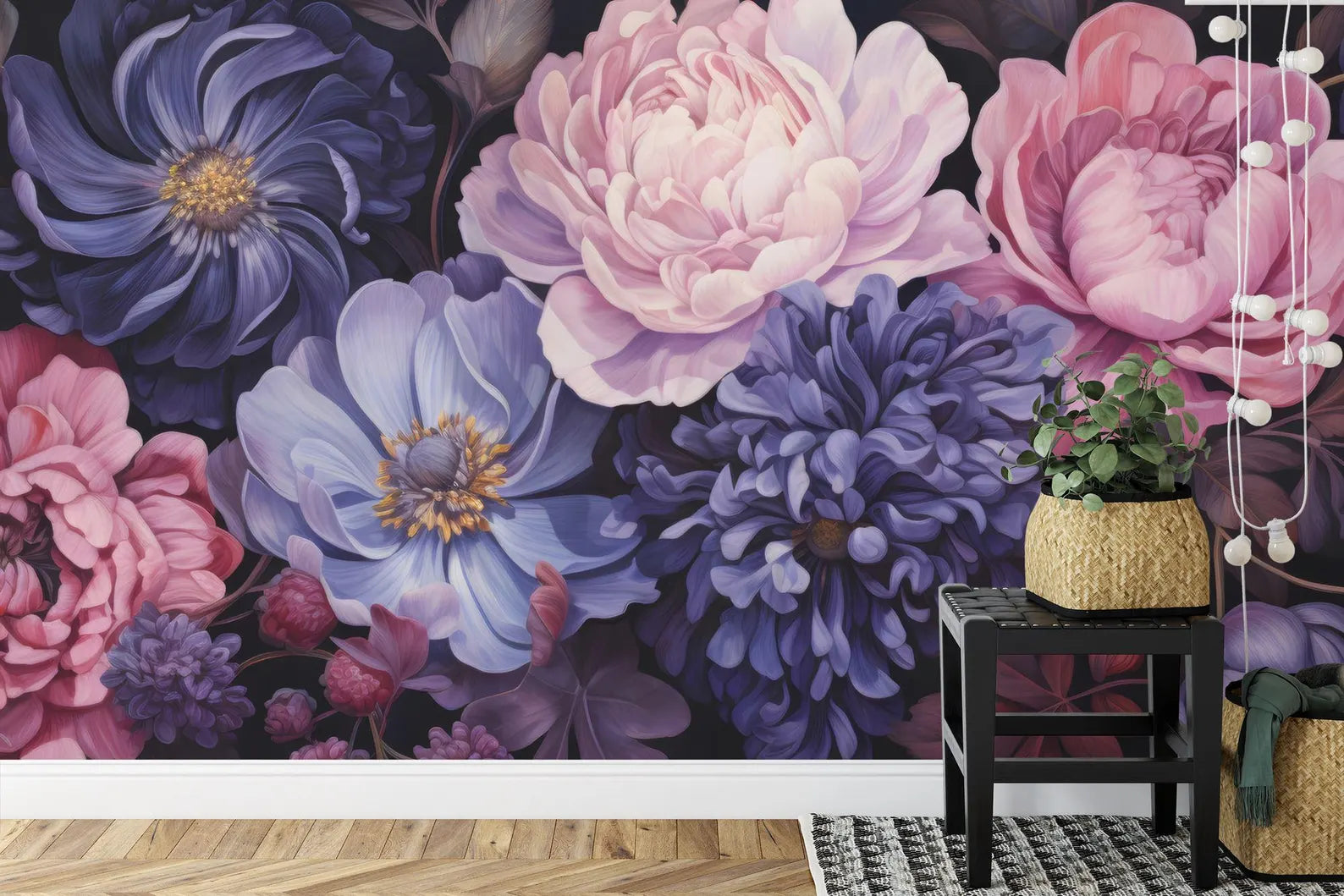 Baroque Peony Flower Mural, Rich Color