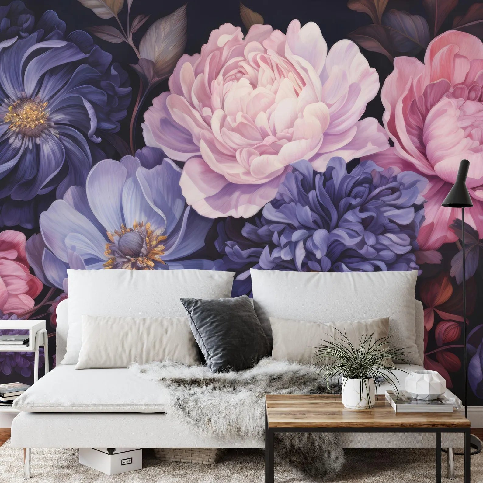 Baroque Peony Flower Mural, Rich Color
