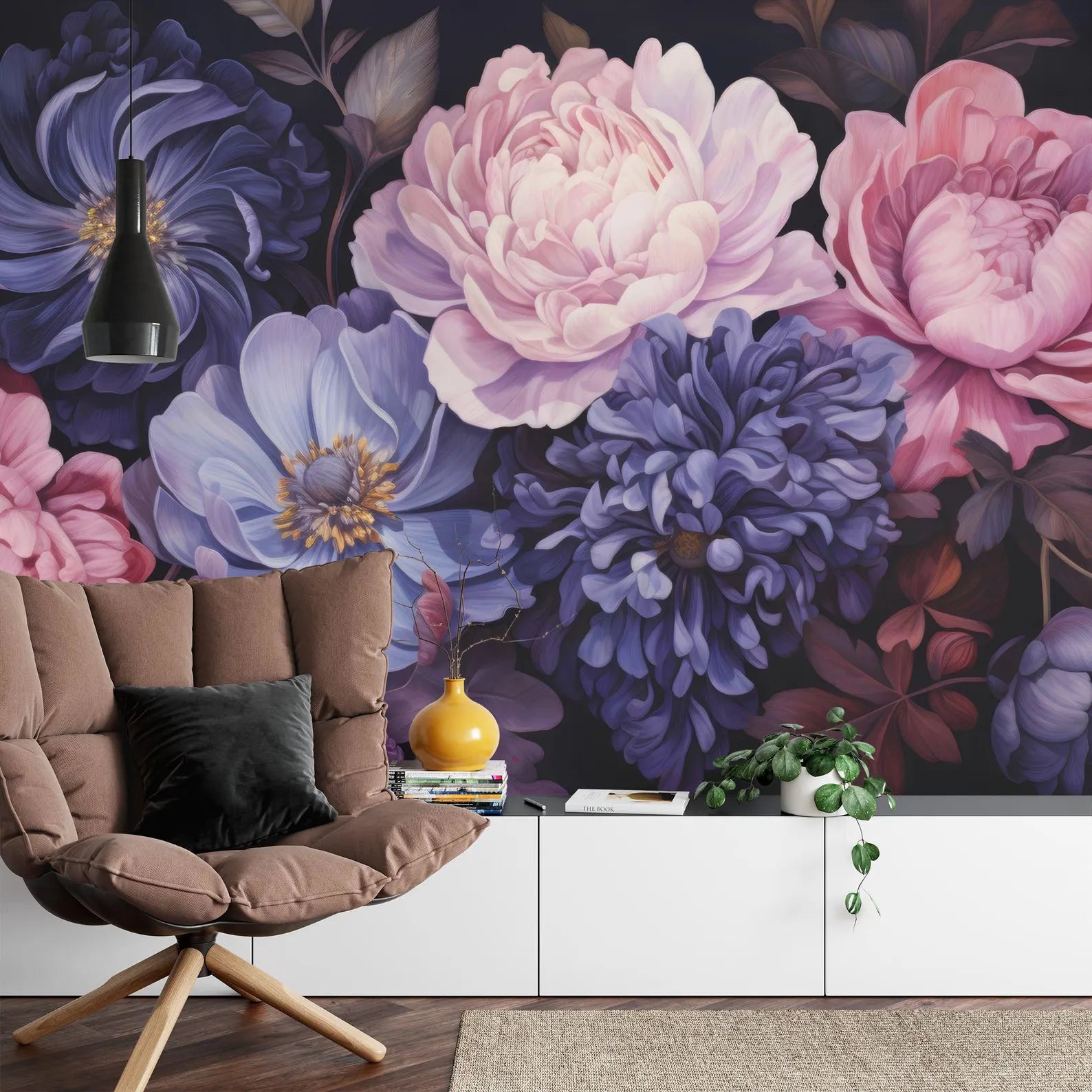 Baroque Peony Flower Mural, Rich Color