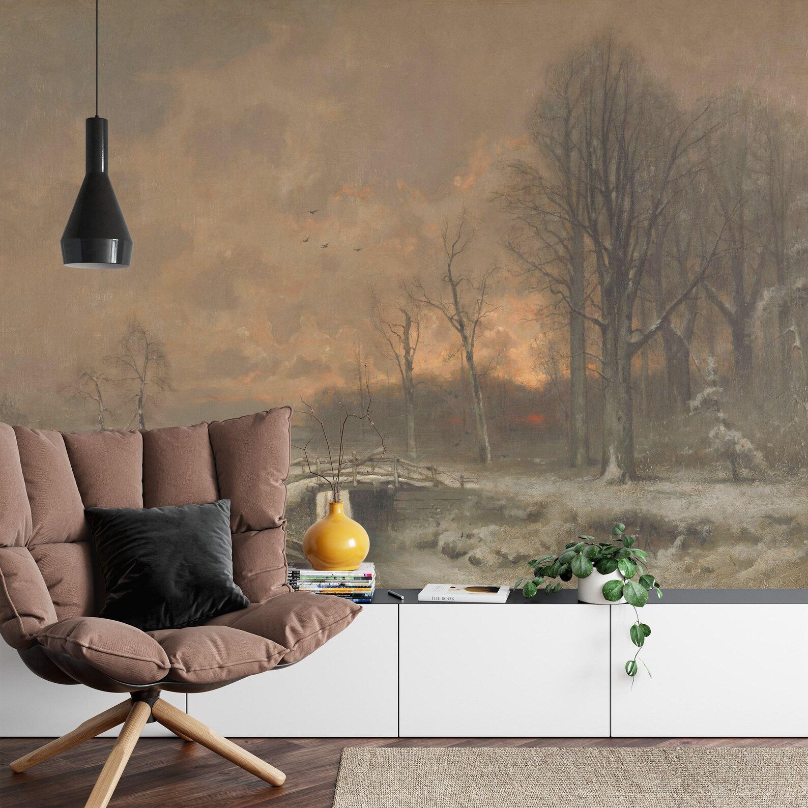 Wallpaper, Winter Landscape Painting Wall Mural, Easy-Install