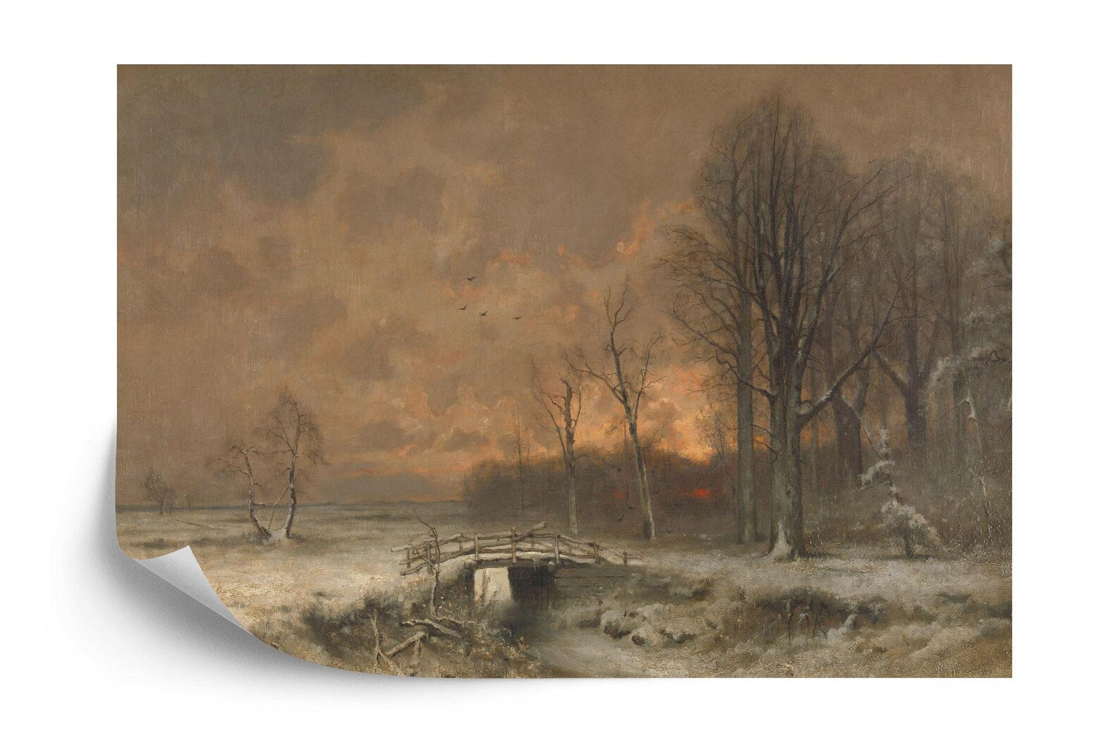 Wallpaper, Winter Landscape Painting Wall Mural, Easy-Install