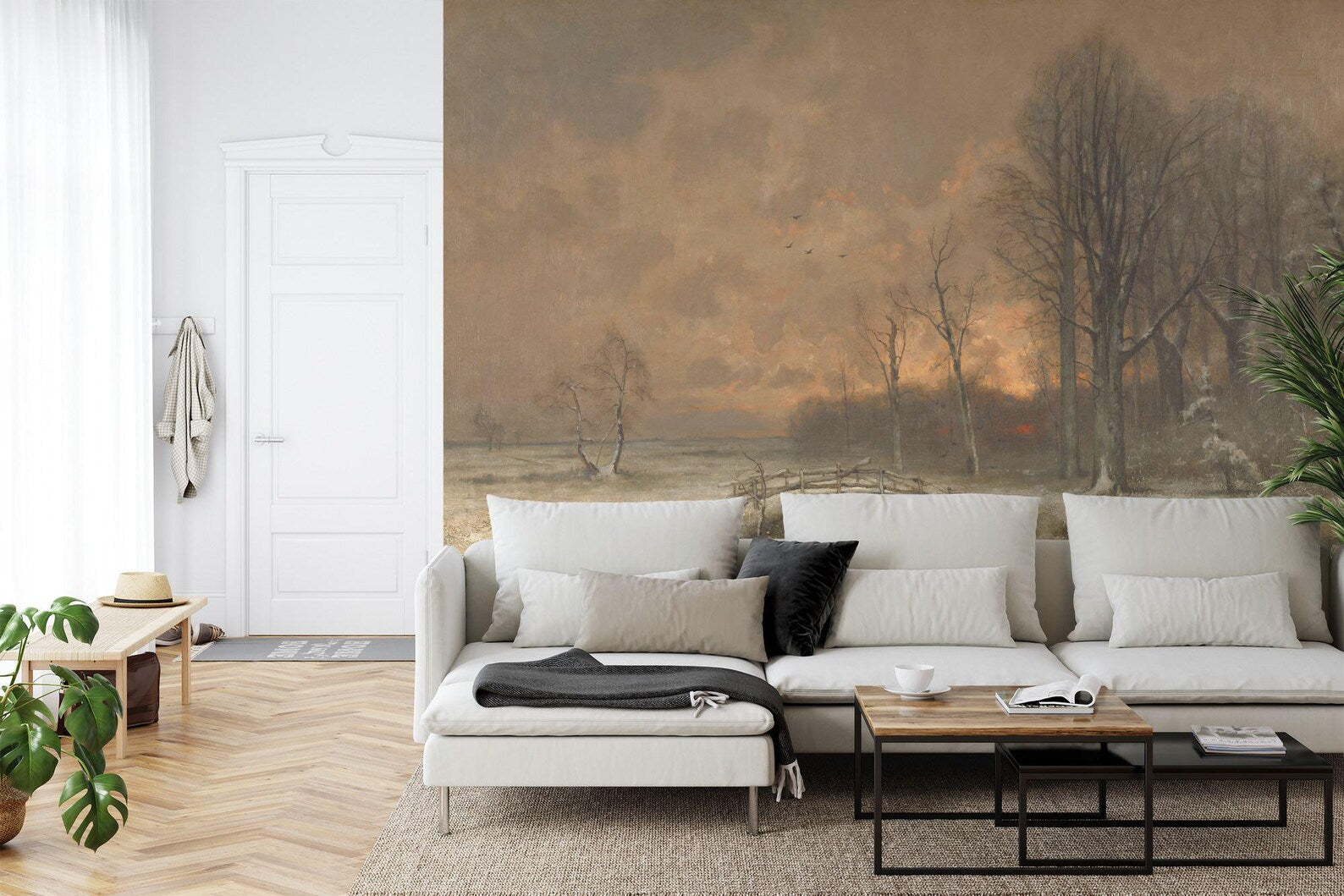 Wallpaper, Winter Landscape Painting Wall Mural, Easy-Install