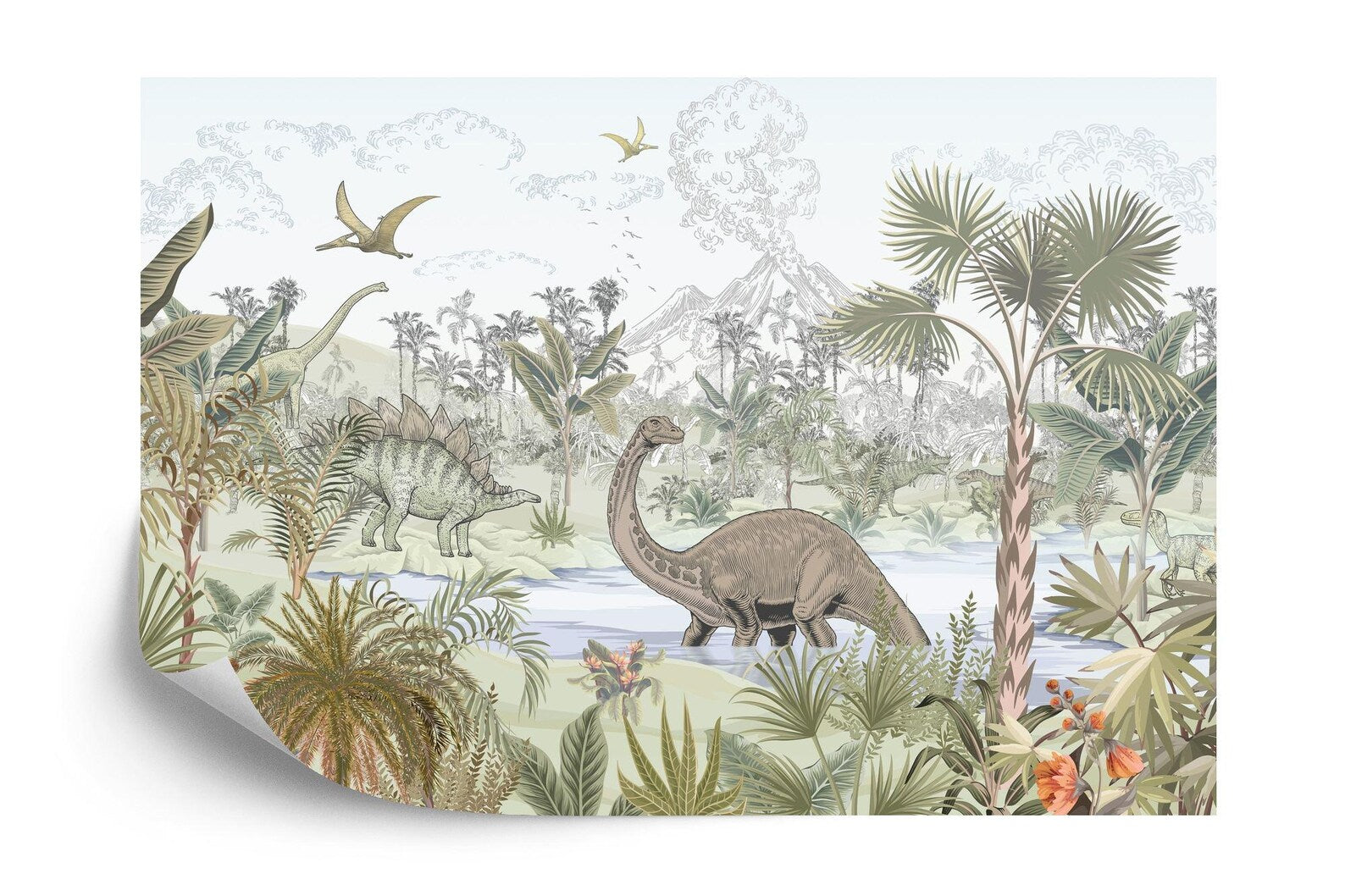 Dinosaur Jungle Nursery Wallpaper Mural Art Print