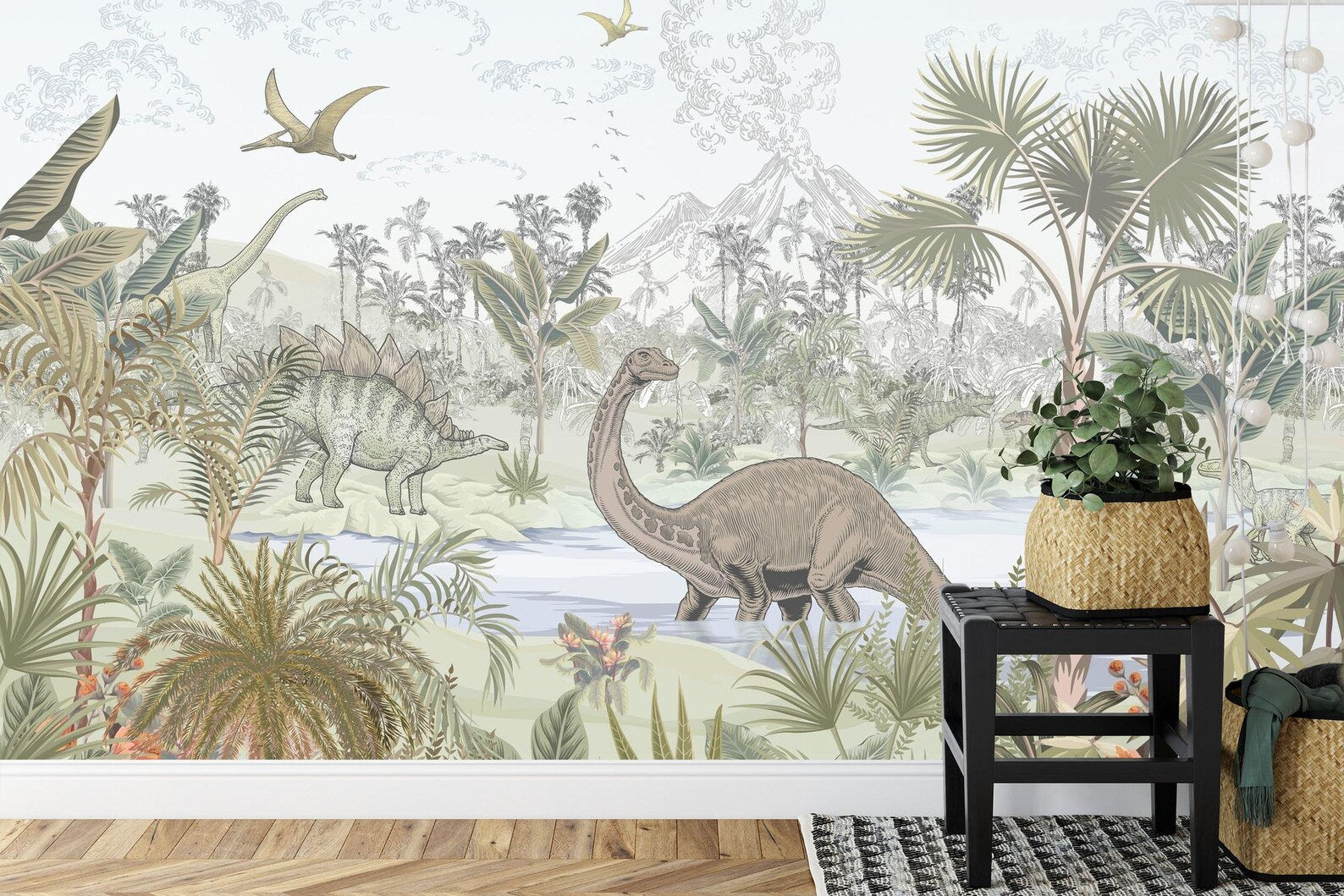 Dinosaur Jungle Nursery Wallpaper Mural Art Print
