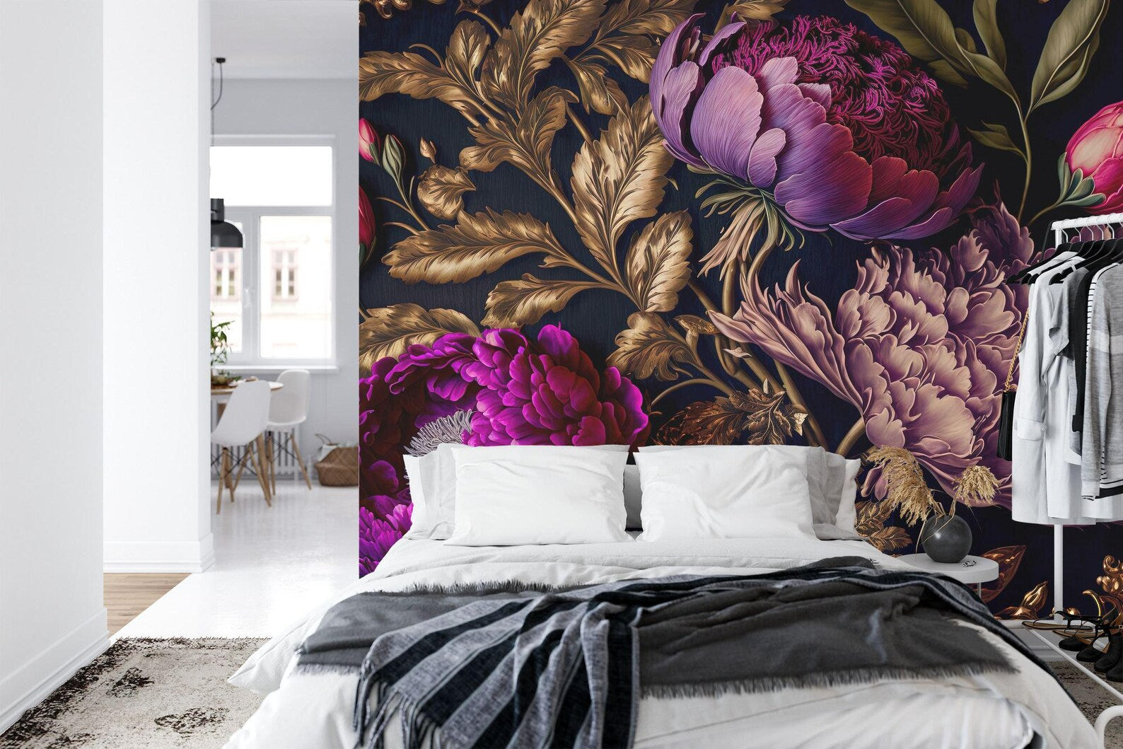 Baroque Peony Wallpaper Mural, Rich Deep Colors, Art Print
