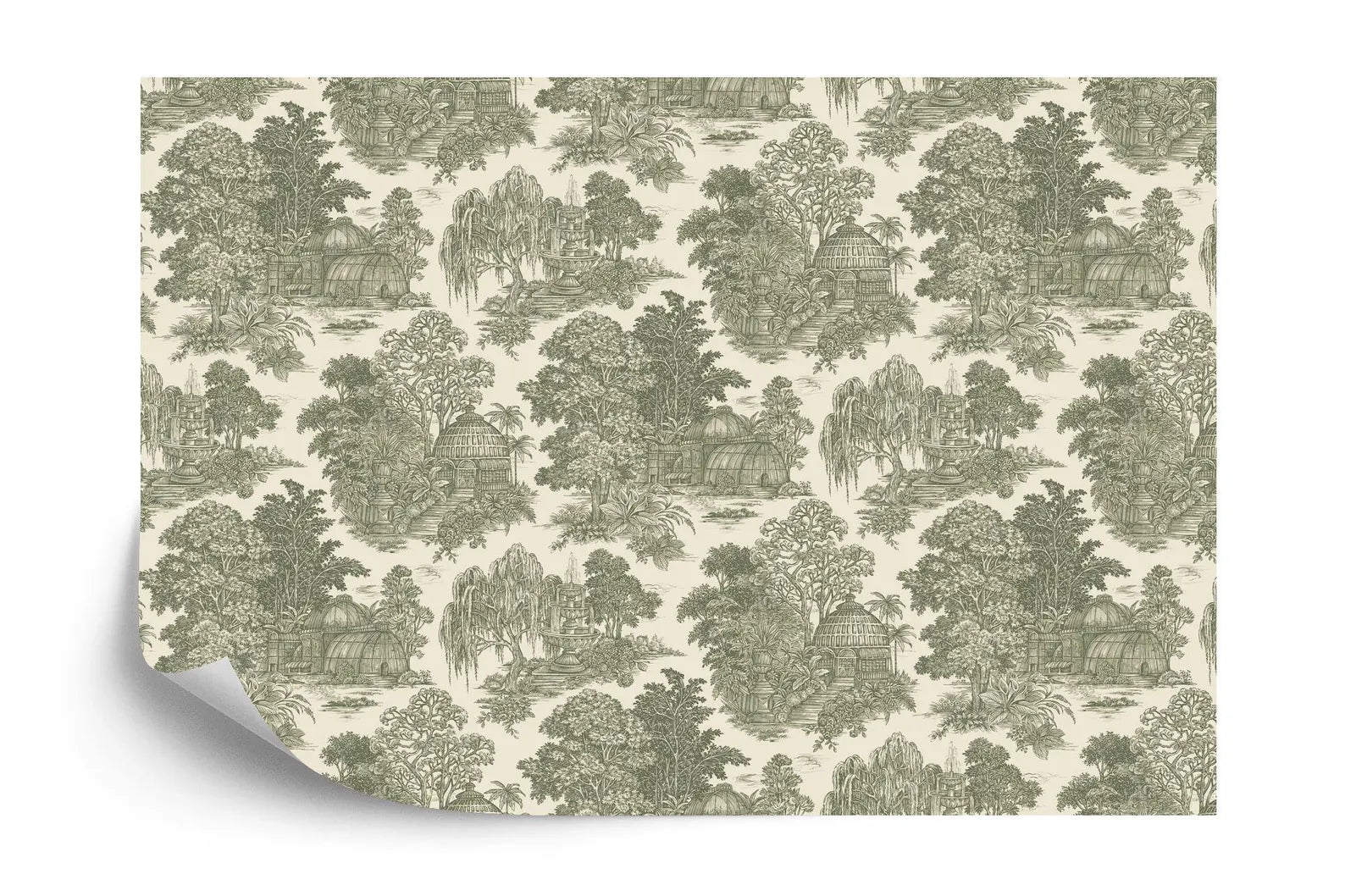 Vintage Chinoiserie Wallpaper Mural: Village, Trees