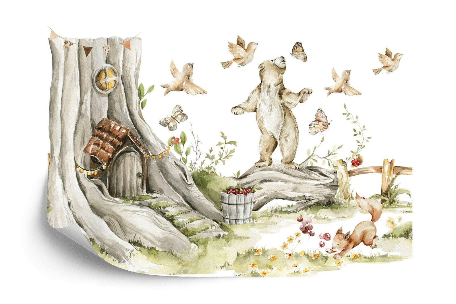 Watercolor Forest Animals Nursery Mural Gift
