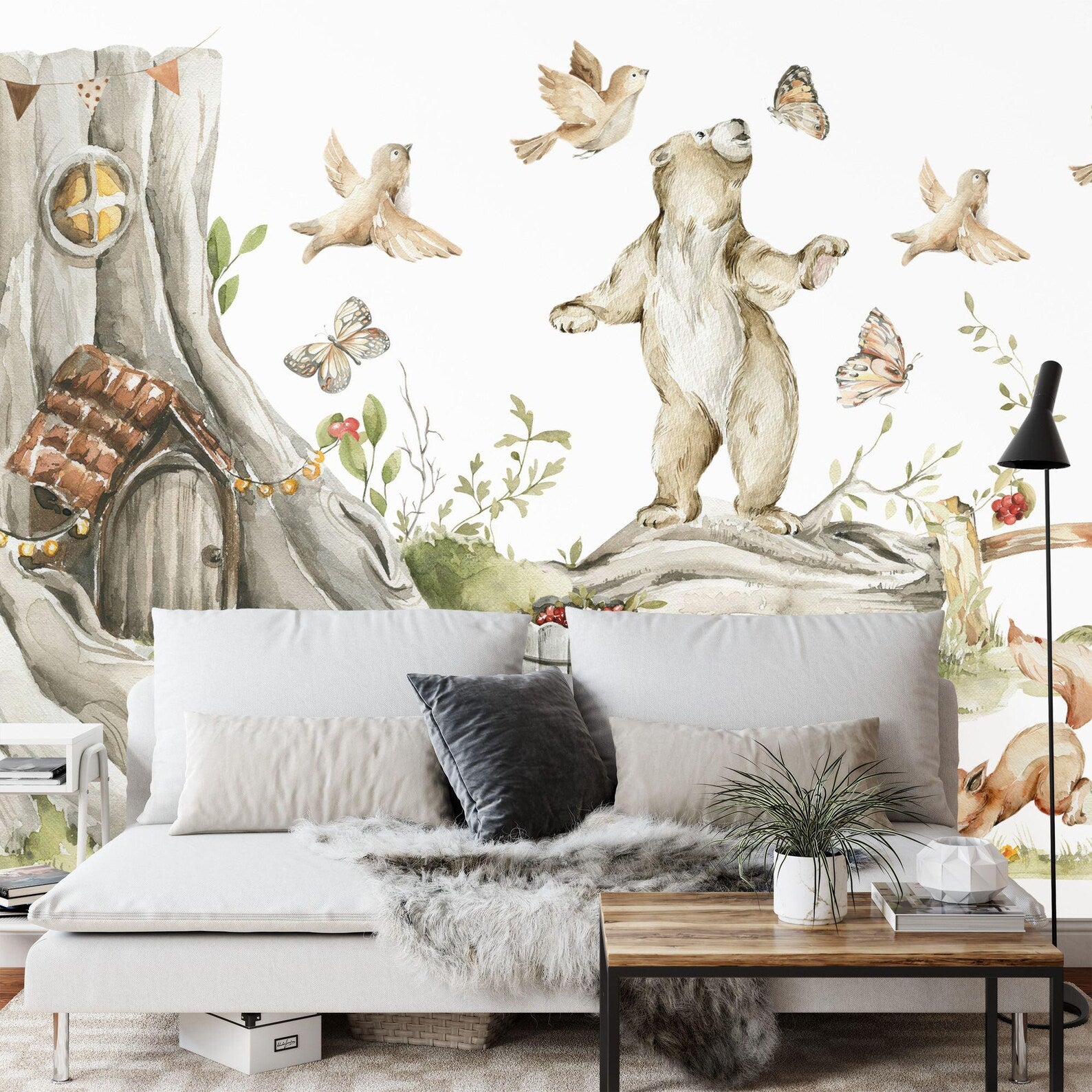 Watercolor Forest Animals Nursery Mural Gift