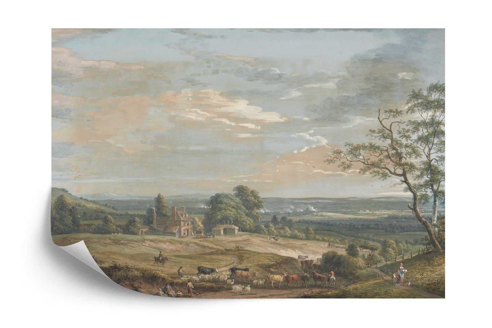 Vintage Rural Landscape Mural, Classic Countryside Wallpaper,