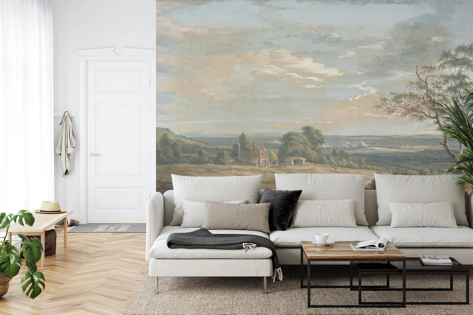 Vintage Rural Landscape Mural, Classic Countryside Wallpaper,