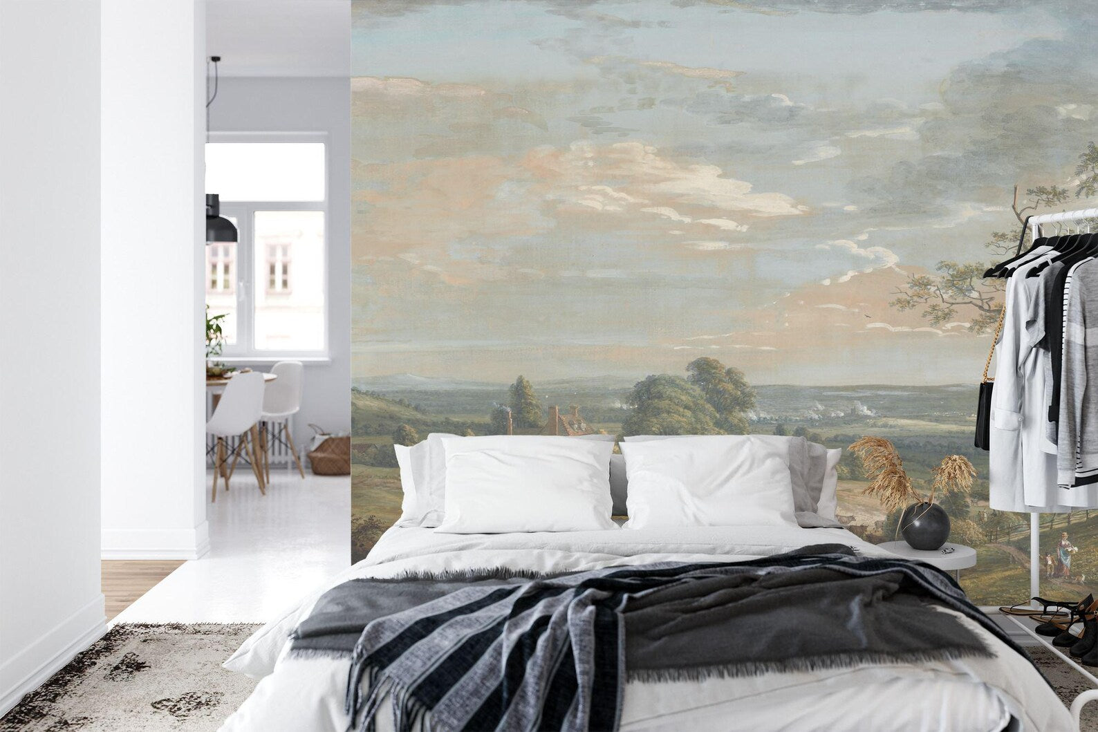 Vintage Rural Landscape Mural, Classic Countryside Wallpaper,