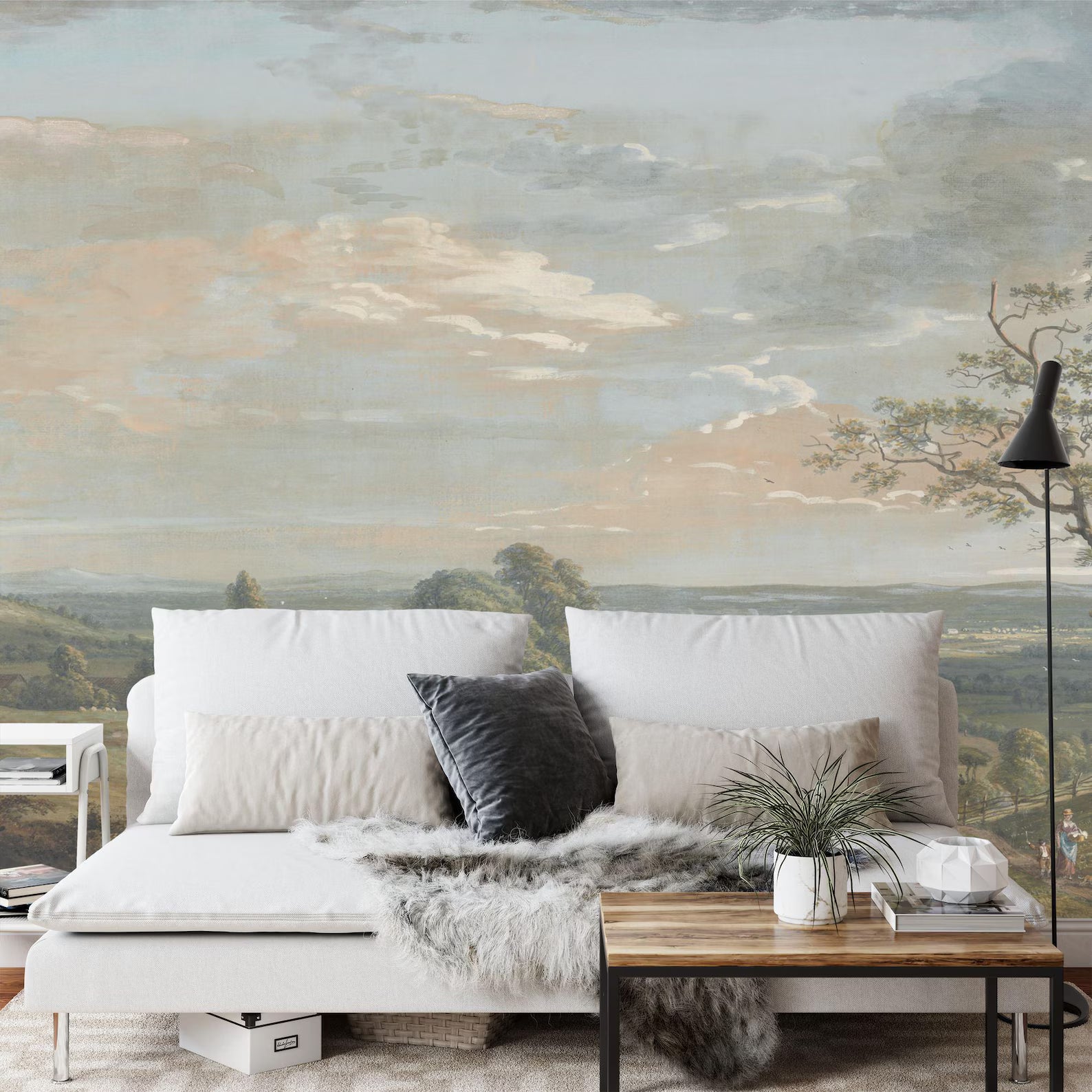 Vintage Rural Landscape Mural, Classic Countryside Wallpaper,