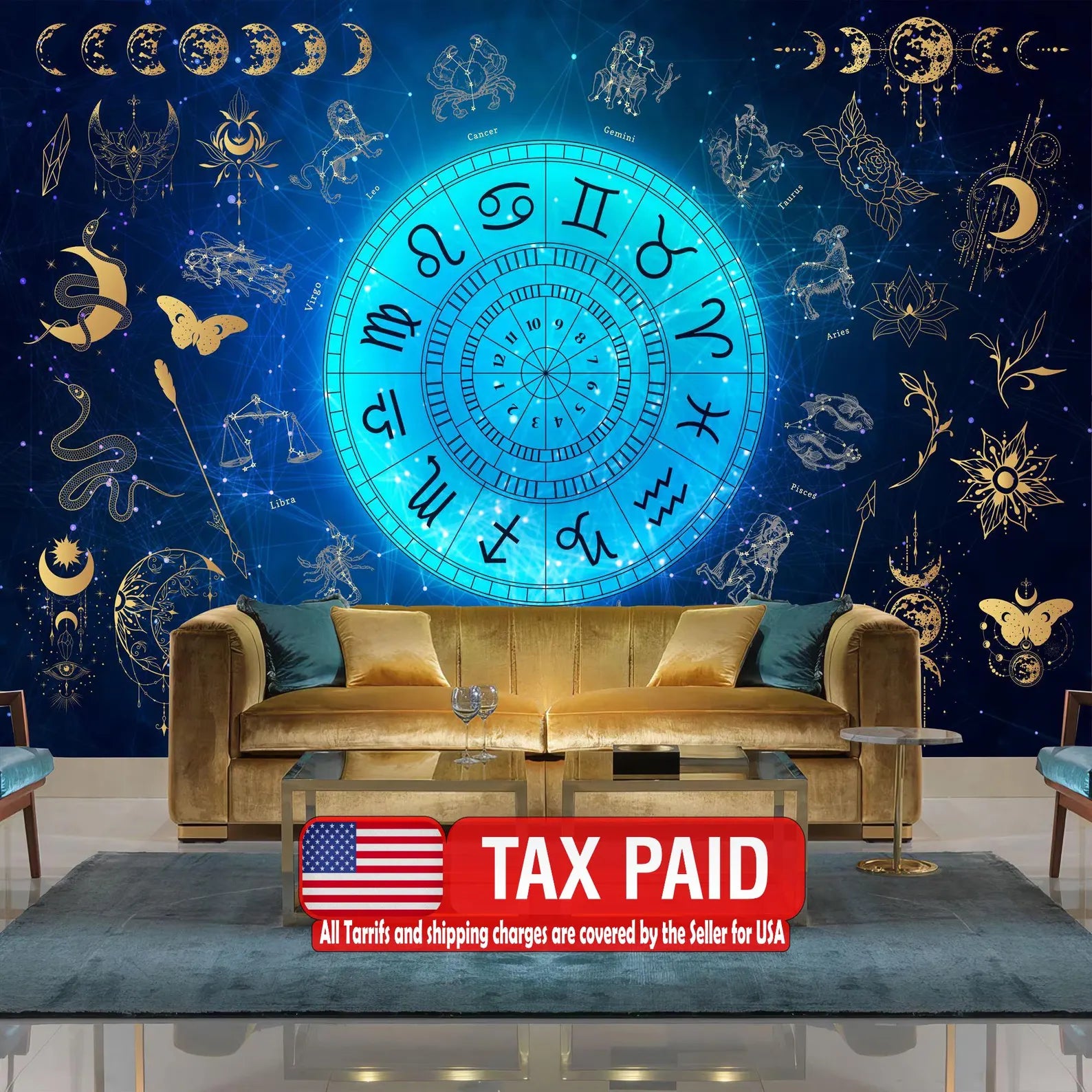 Astrology Zodiac Mural, Moon Phases Art Print