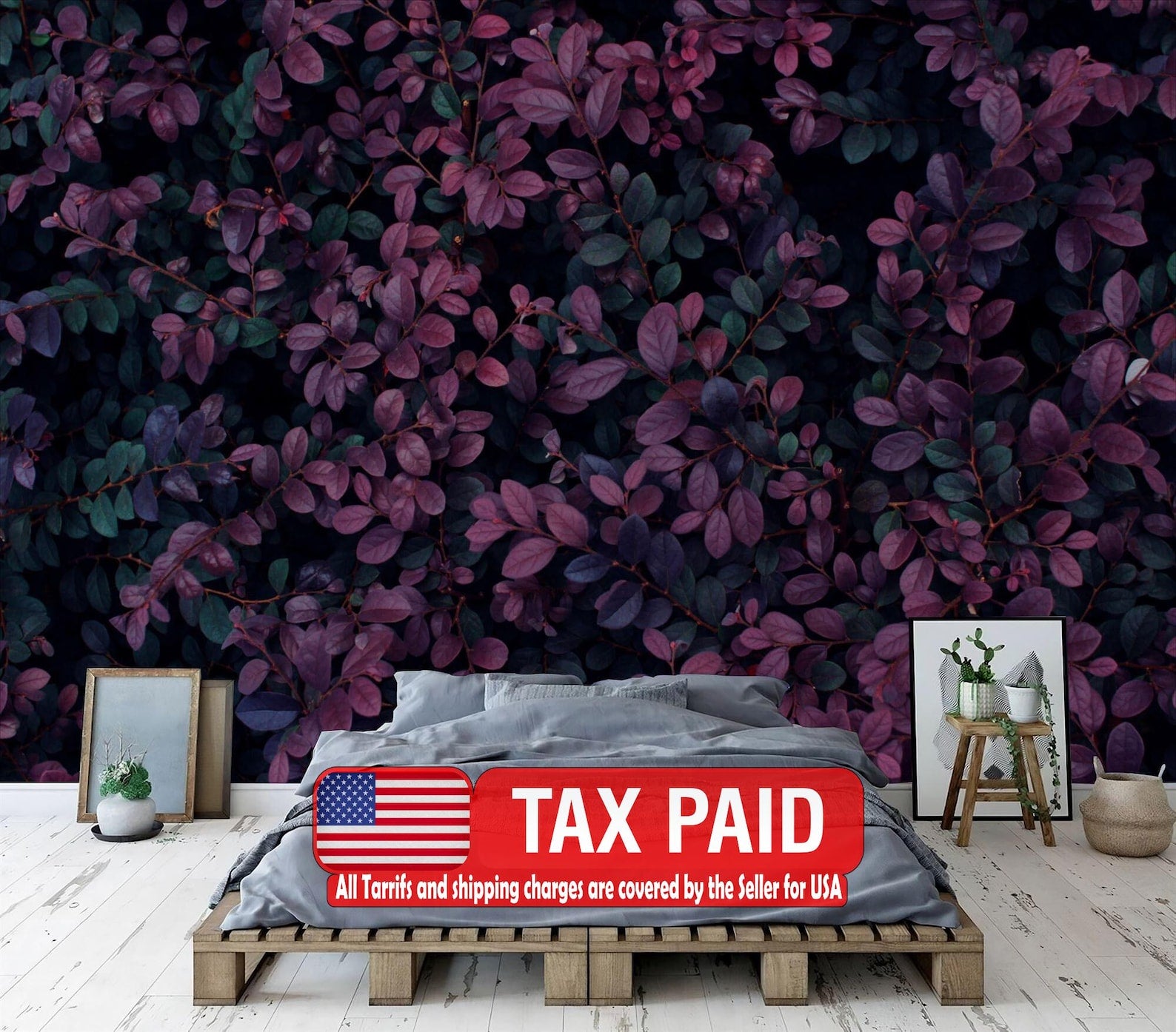 Dark Purple Leaf Wallpaper Mural Art Print