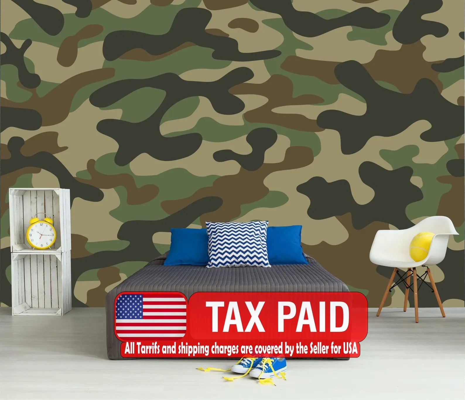 Camouflage Wallpaper Mural, Modern Army Decor