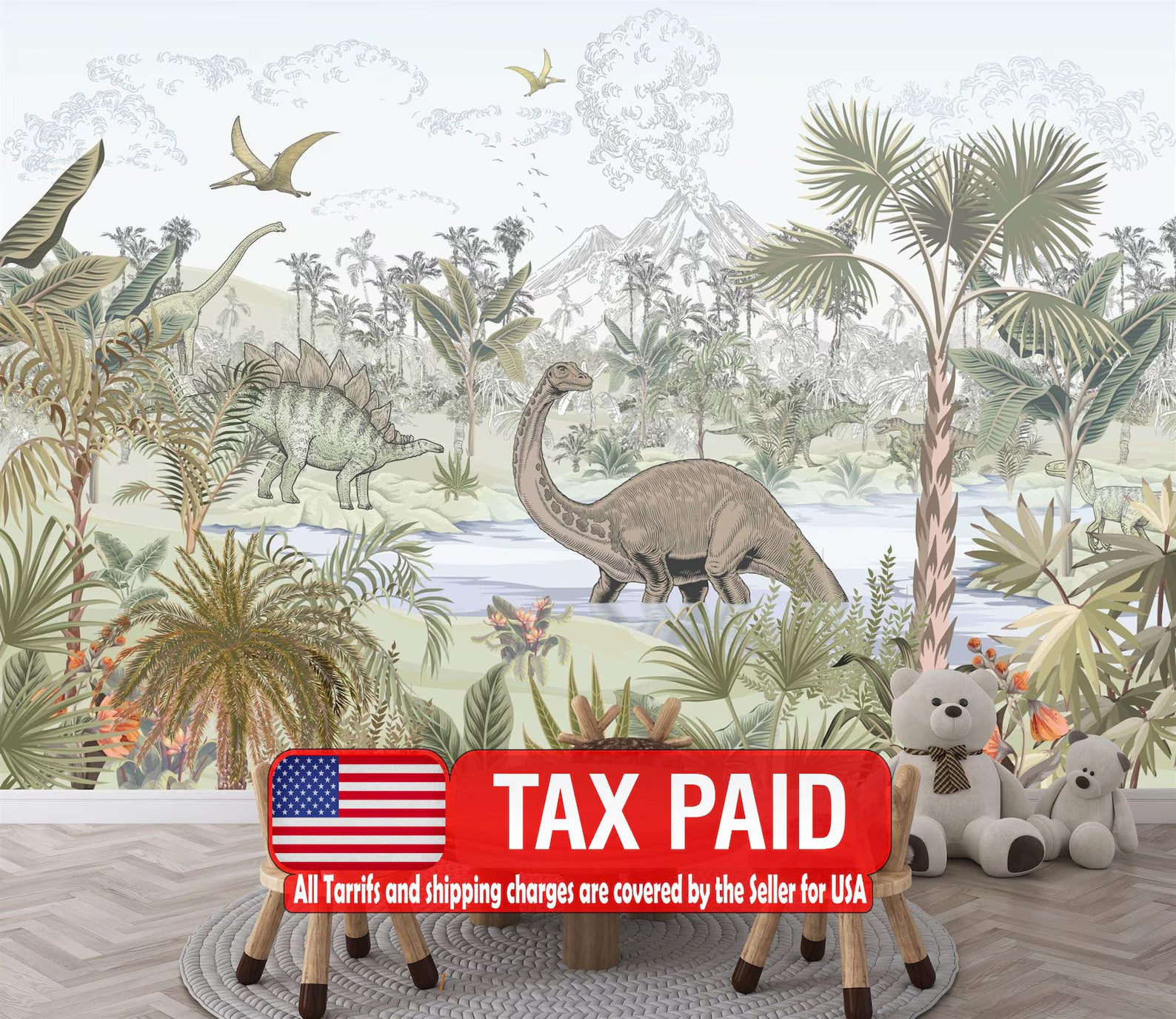 Dinosaur Jungle Nursery Wallpaper Mural Art Print