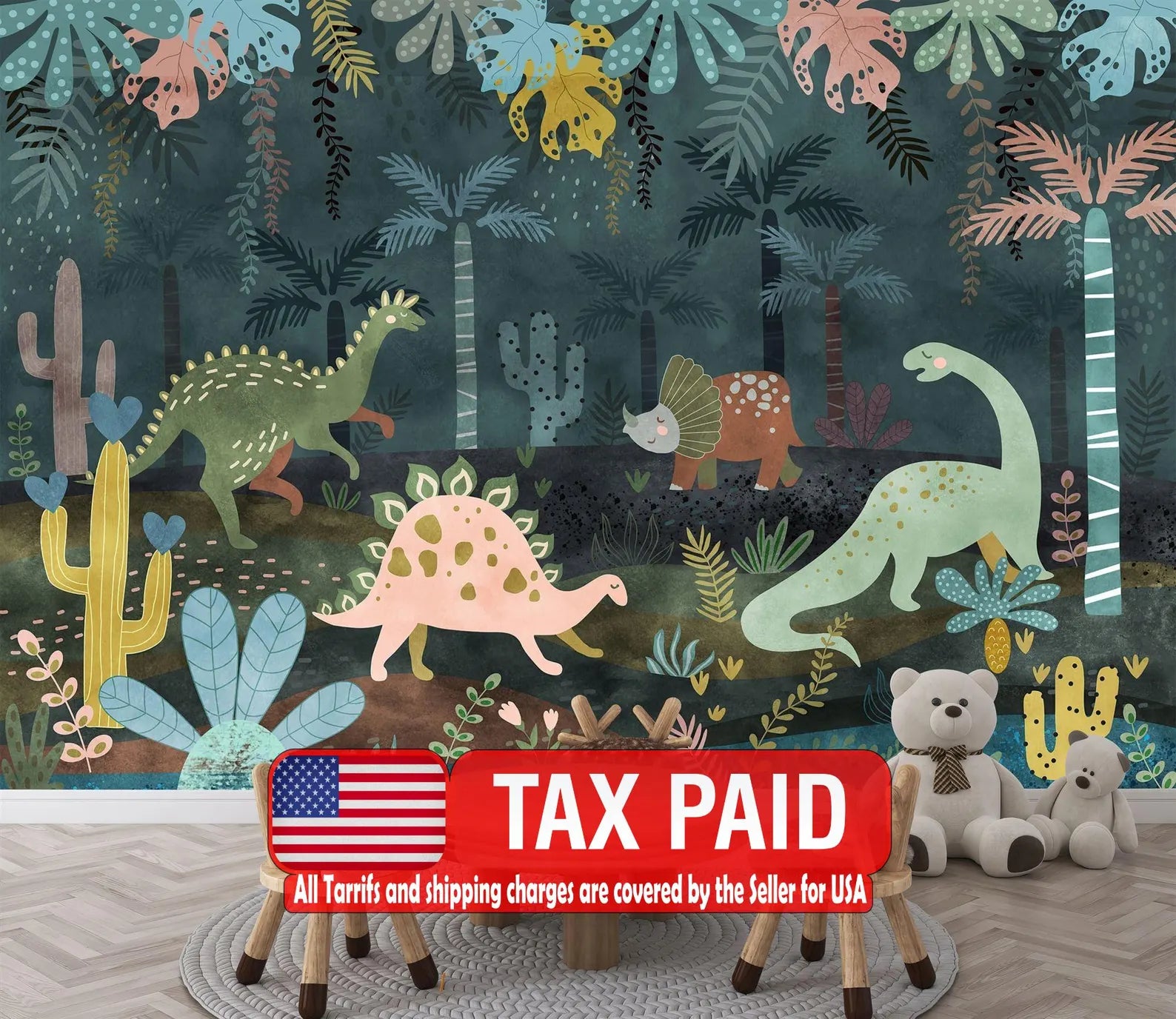 Jungle Dinosaur Wallpaper Mural Art Print