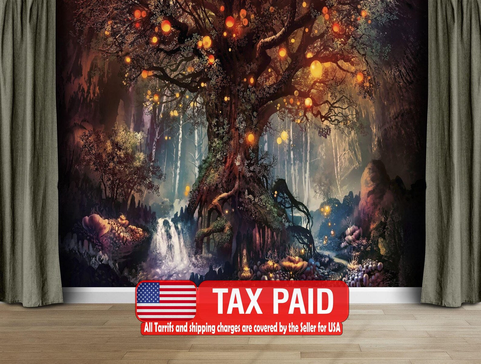 Magical Tree Mural, Fantasy World Wallpaper Art Print