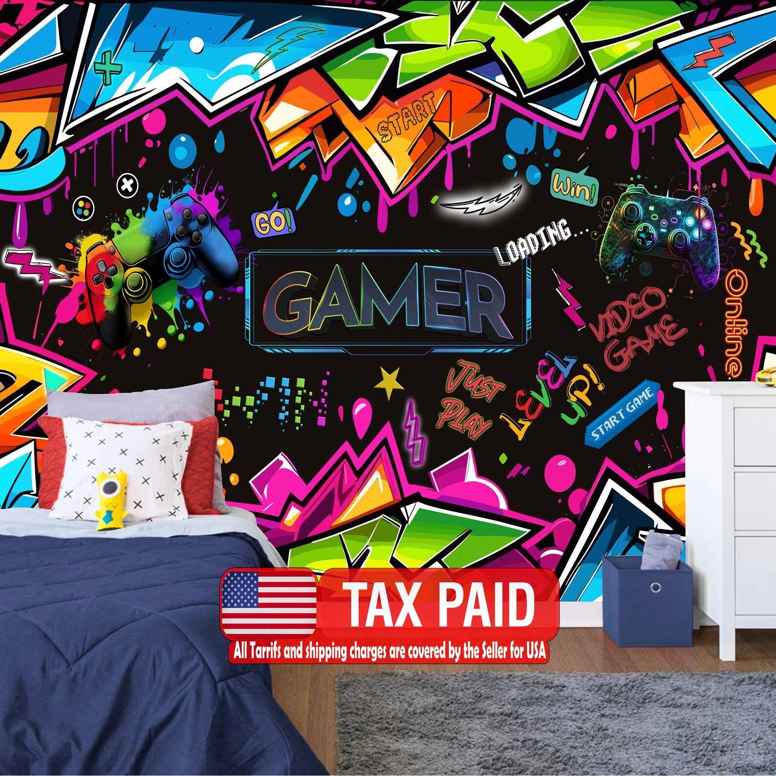 Personalized Graffiti Gaming Room Wall Decal