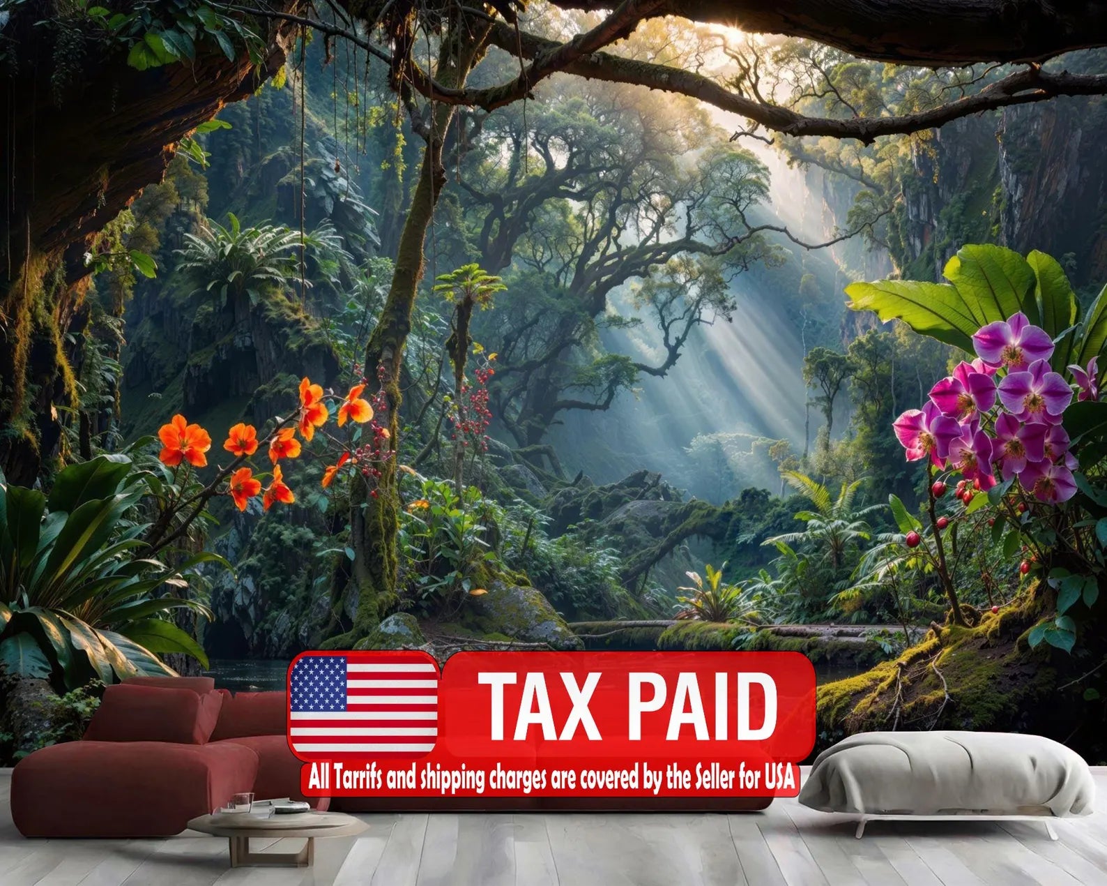 Tropical Rainforest Wallpaper Mural, Exotic Jungle Gift