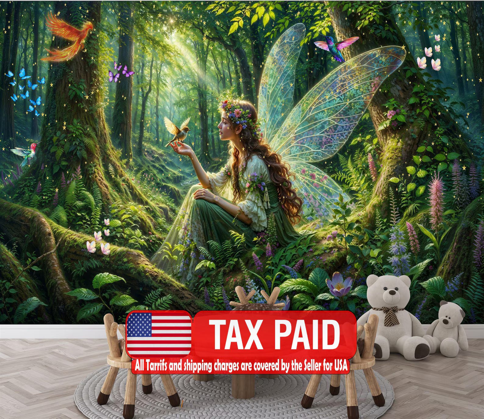Fairy Forest Wallpaper Mural, Enchanting Nursery Decor
