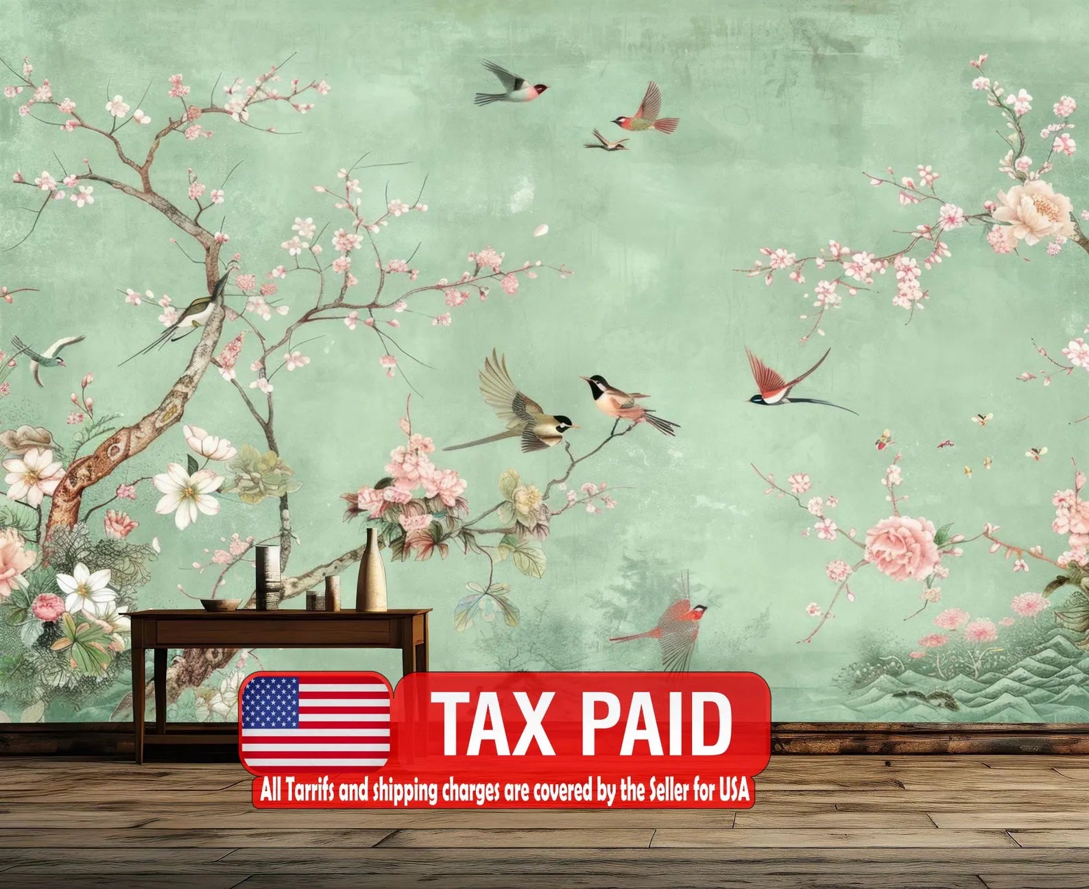 Chinoiserie Birds and Flowers Wallpaper Mural