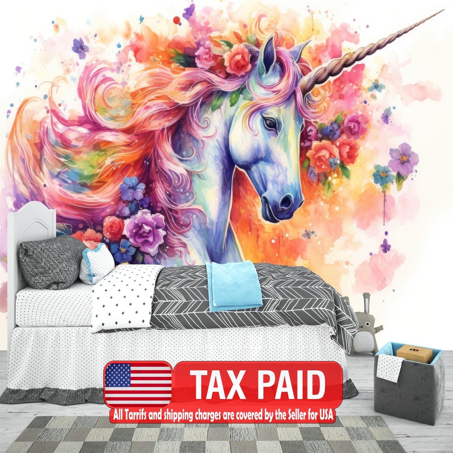 Magical Unicorn Floral Wall Mural Girls Room Decor