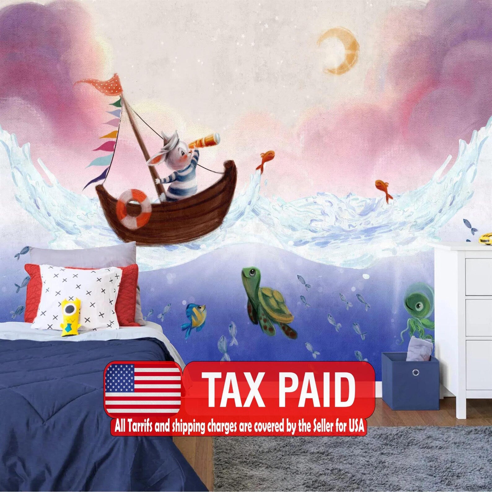 Watercolor Ocean Animals Mural Art Print
