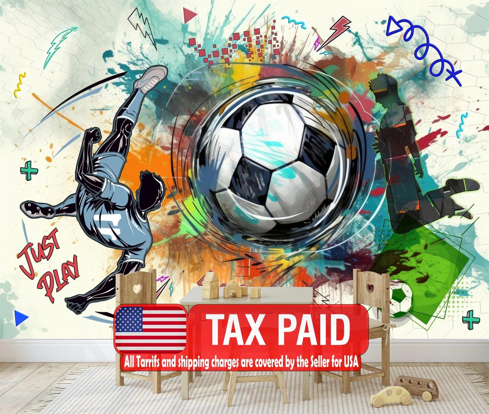 Soccer Football Illustration, Boys Room Decor