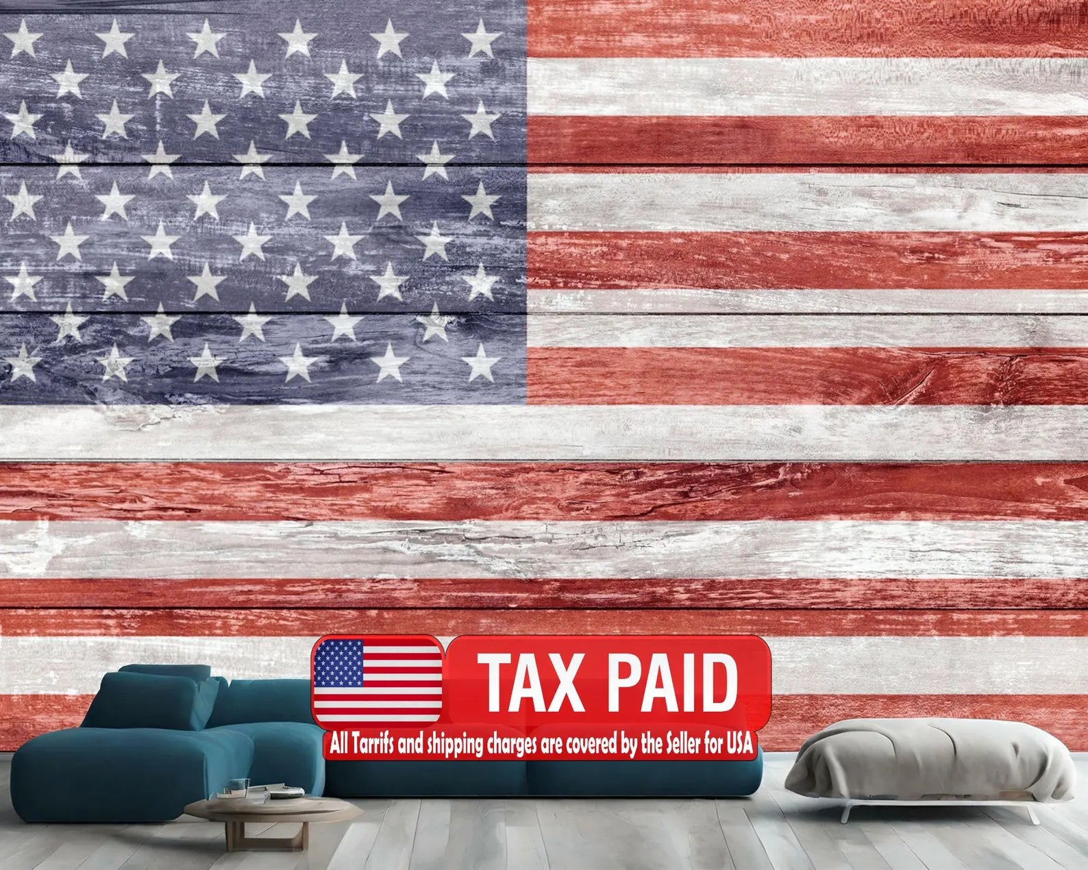 Wallpaper, Vintage American Flag Wood Wall Decal Art Print