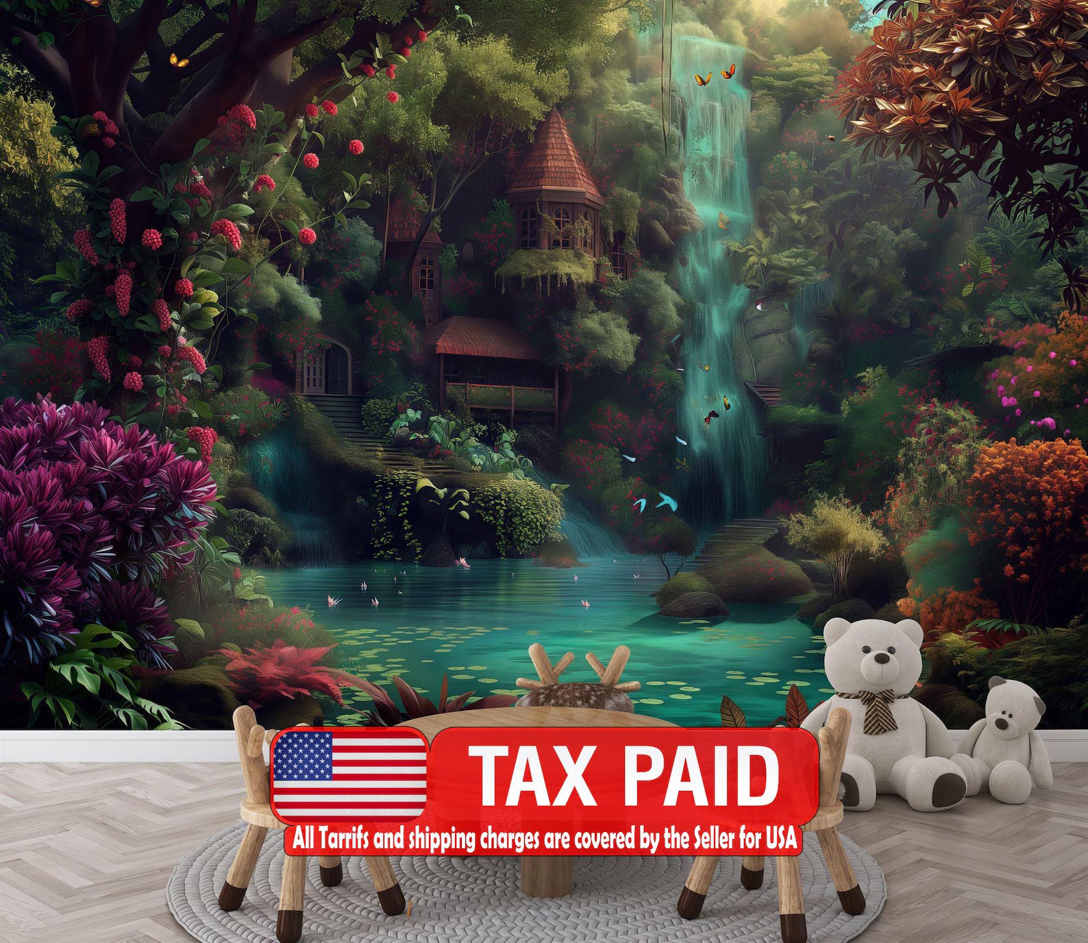Enchanted Forest Wallpaper Mural, Fantasy Art Print